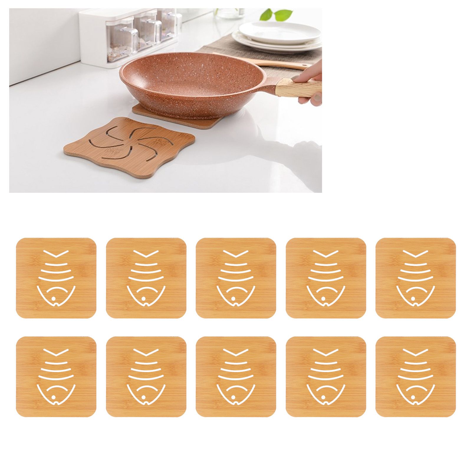 10Pcs Hollow Tablemat Imitation Bamboo Insulation AntiScalding Bowl Cup Mat view 9