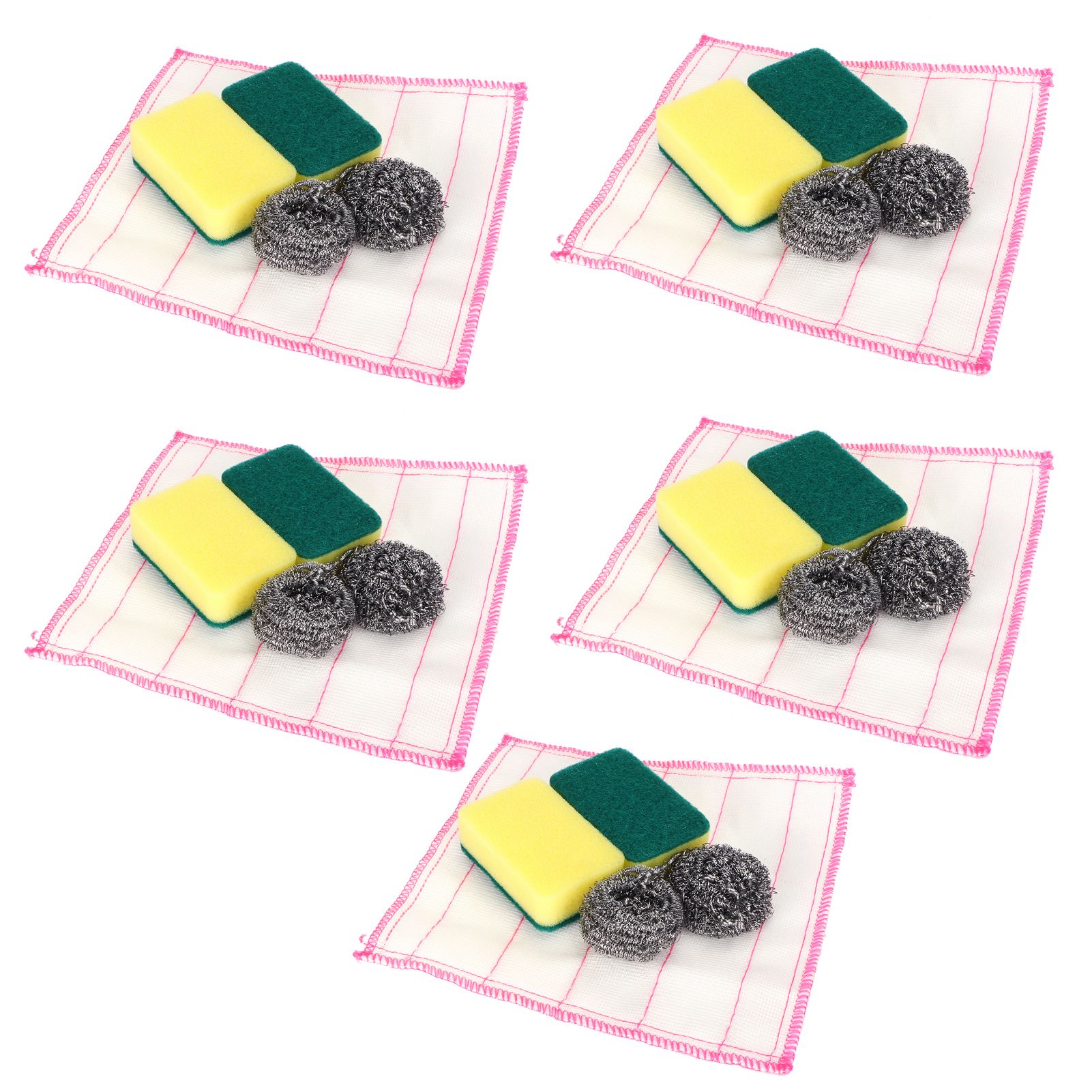 5 Sets Steel Wire Ball Dishwashing Sponge Dish Towel Multifunctional Kitchen