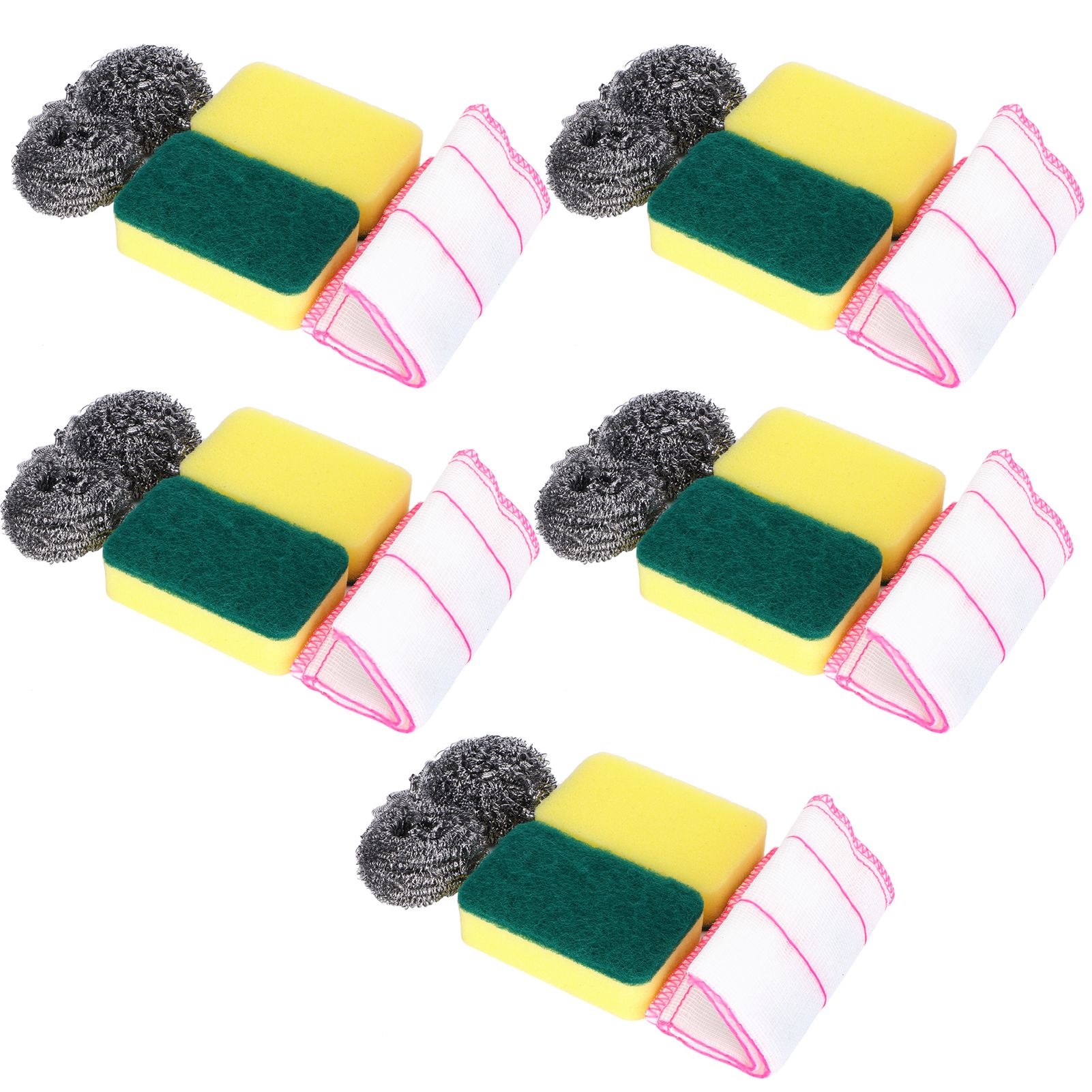5 Sets Steel Wire Ball Dishwashing Sponge Dish Towel Multifunctional Kitchen view 5