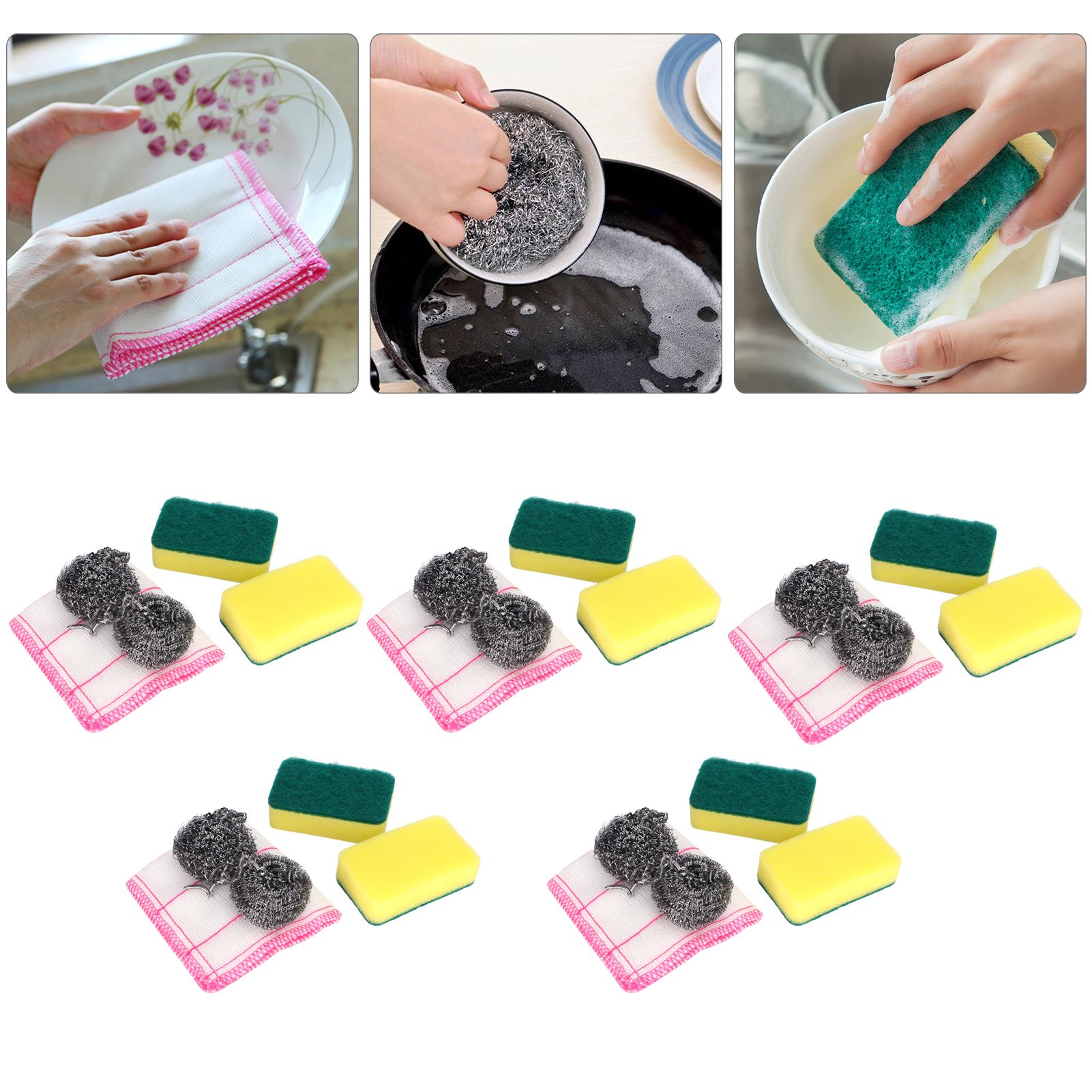 5 Sets Steel Wire Ball Dishwashing Sponge Dish Towel Multifunctional Kitchen view 9