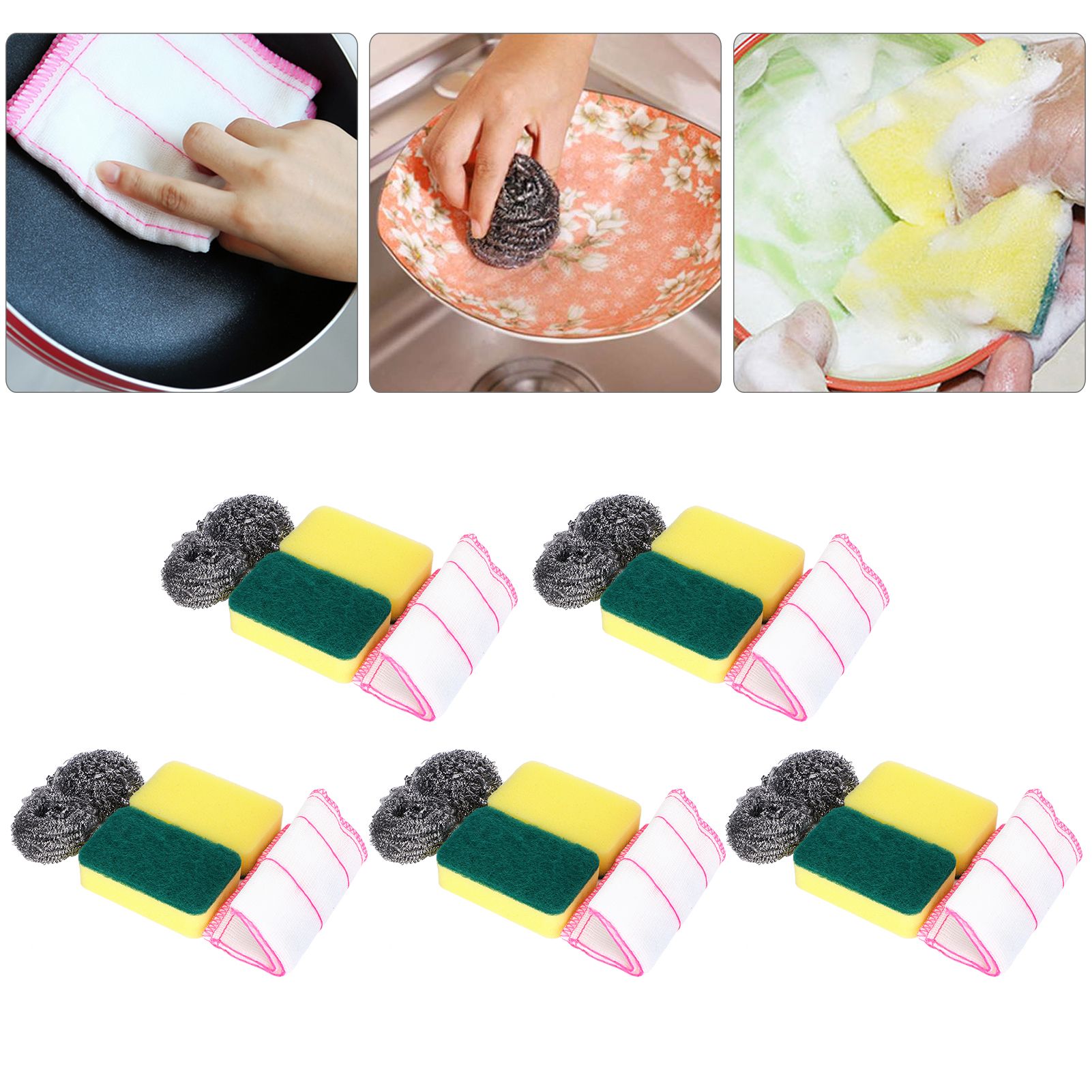 5 Sets Steel Wire Ball Dishwashing Sponge Dish Towel Multifunctional Kitchen view 10