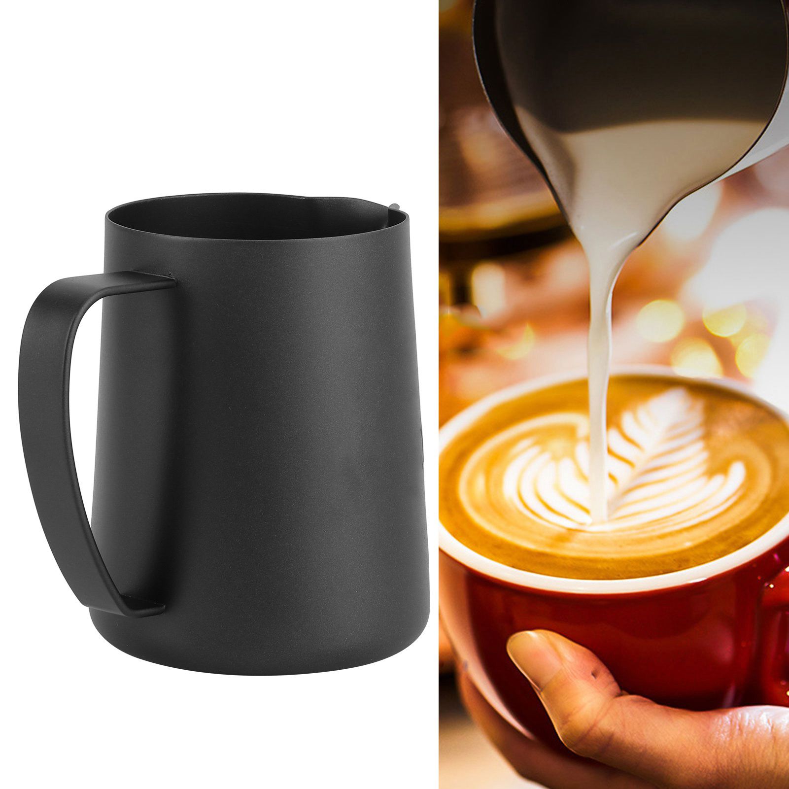 Coffee Latte Cup Black Matte 304 Stainless Steel Milk Frothing Cup Coffee Art view 9