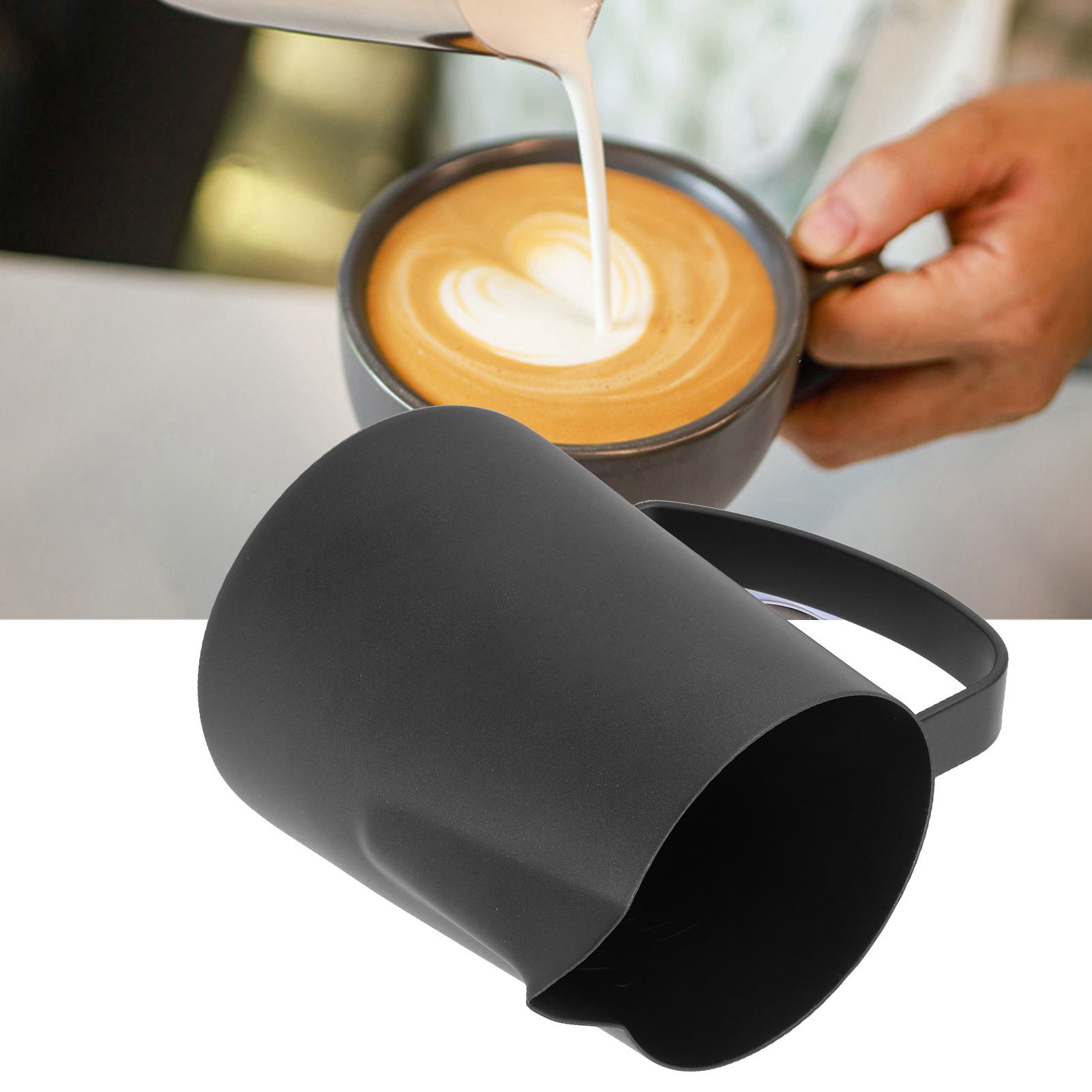 Coffee Latte Cup Black Matte 304 Stainless Steel Milk Frothing Cup Coffee Art view 10