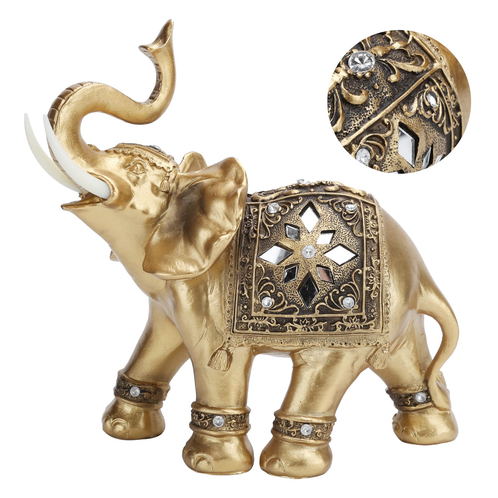 Golden Elephant Statue Figurine Sculpture Decoration Home Bar Office Craft view 8