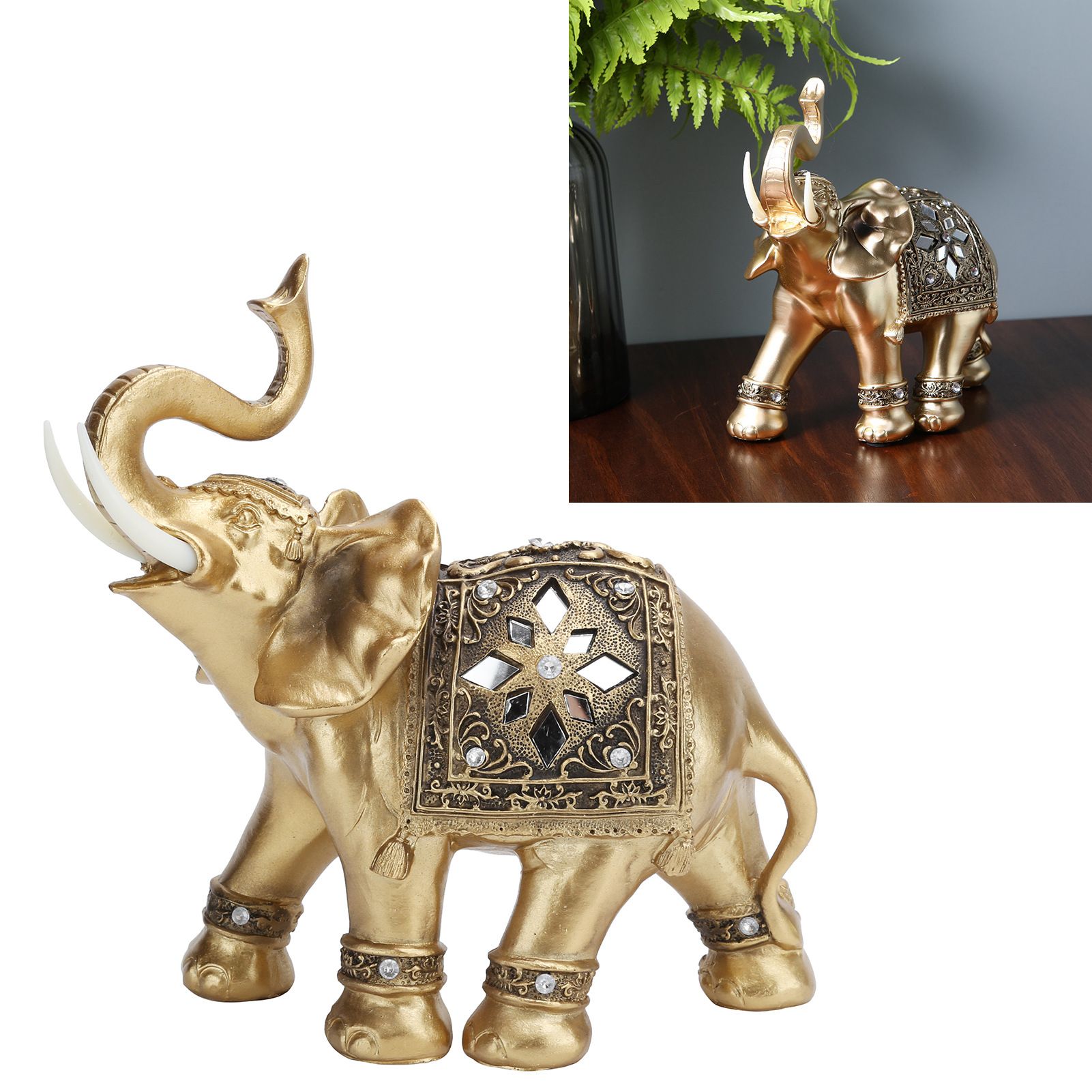 Golden Elephant Statue Figurine Sculpture Decoration Home Bar Office Craft view 9