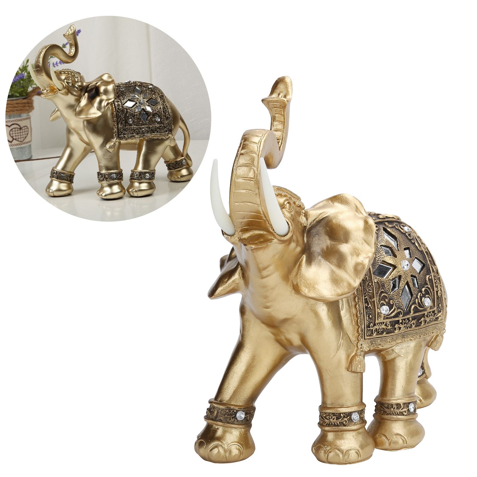 Golden Elephant Statue Figurine Sculpture Decoration Home Bar Office Craft view 10