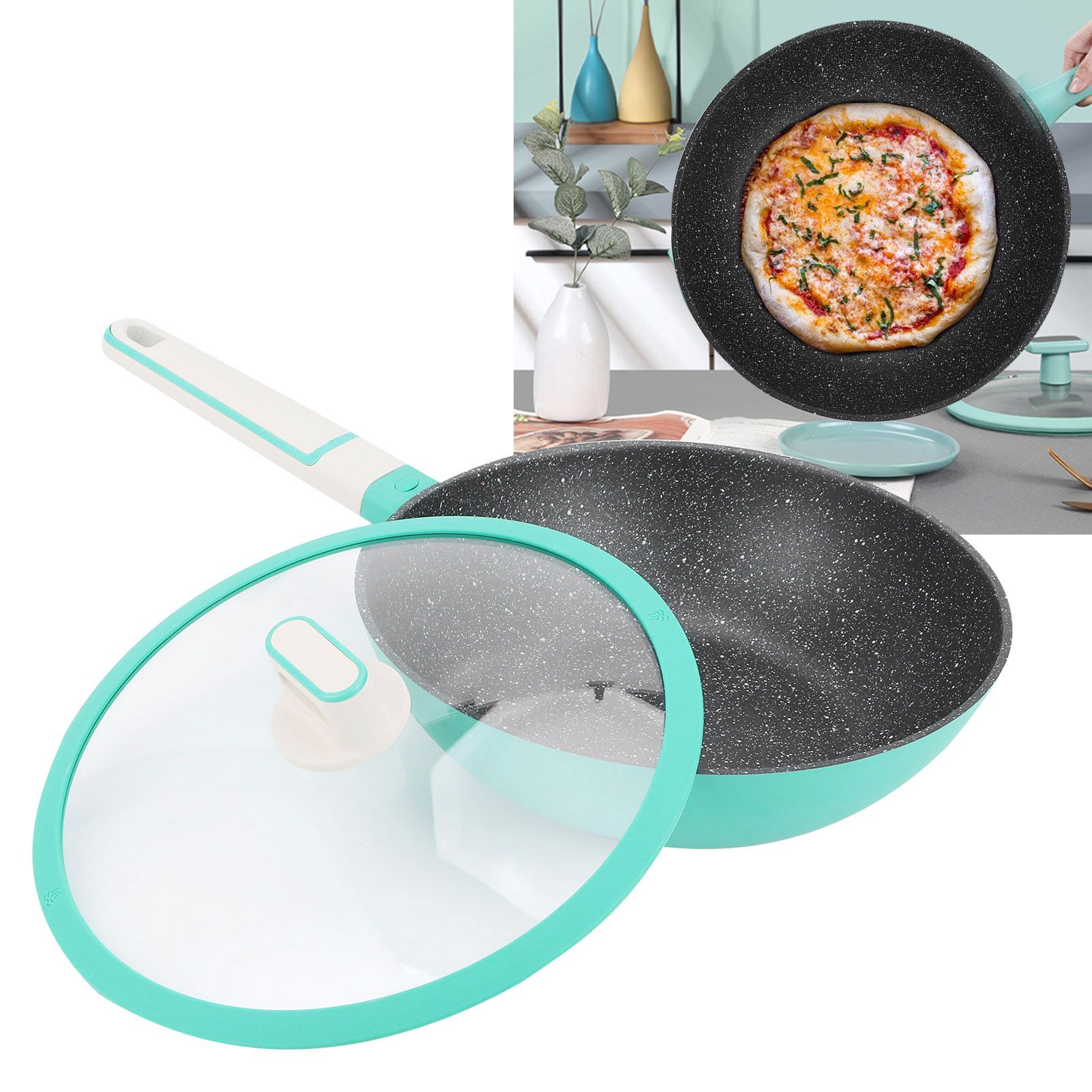 Frying Pan Aluminum Alloy Non Stick Steak Cooking Pan Kitchen Accessory 28cm Green view 9