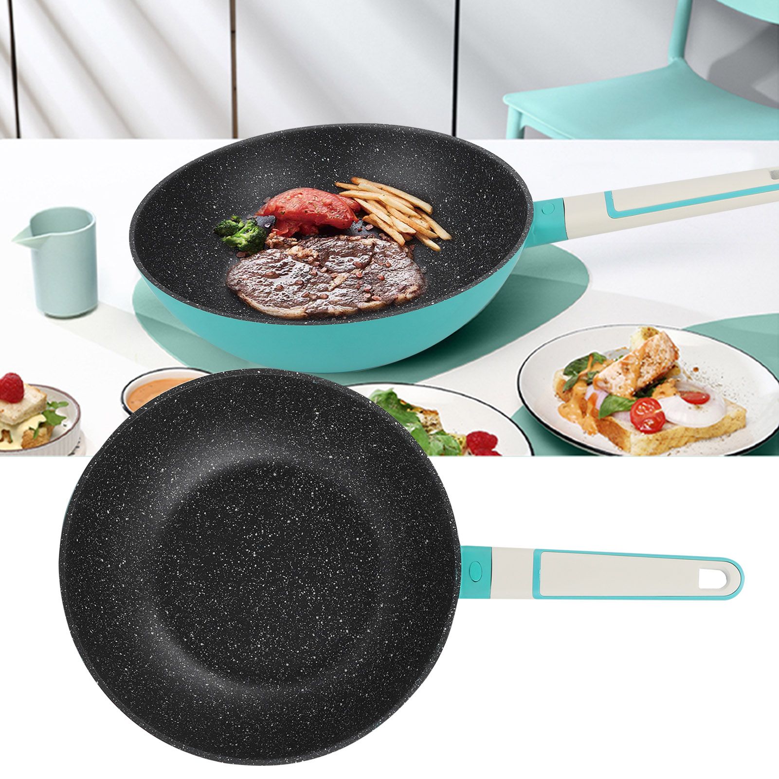 Frying Pan Aluminum Alloy Non Stick Steak Cooking Pan Kitchen Accessory 28cm Green view 10