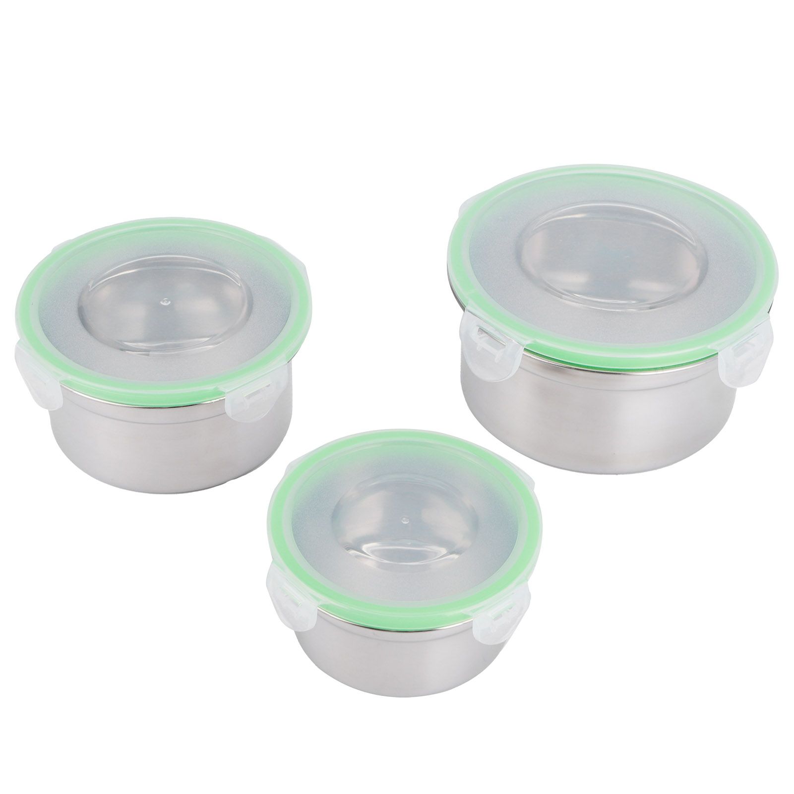 3Pcs/Set Fridge Storage Box 304 Stainless Steel Sealed Preservation Bowl Food view 3