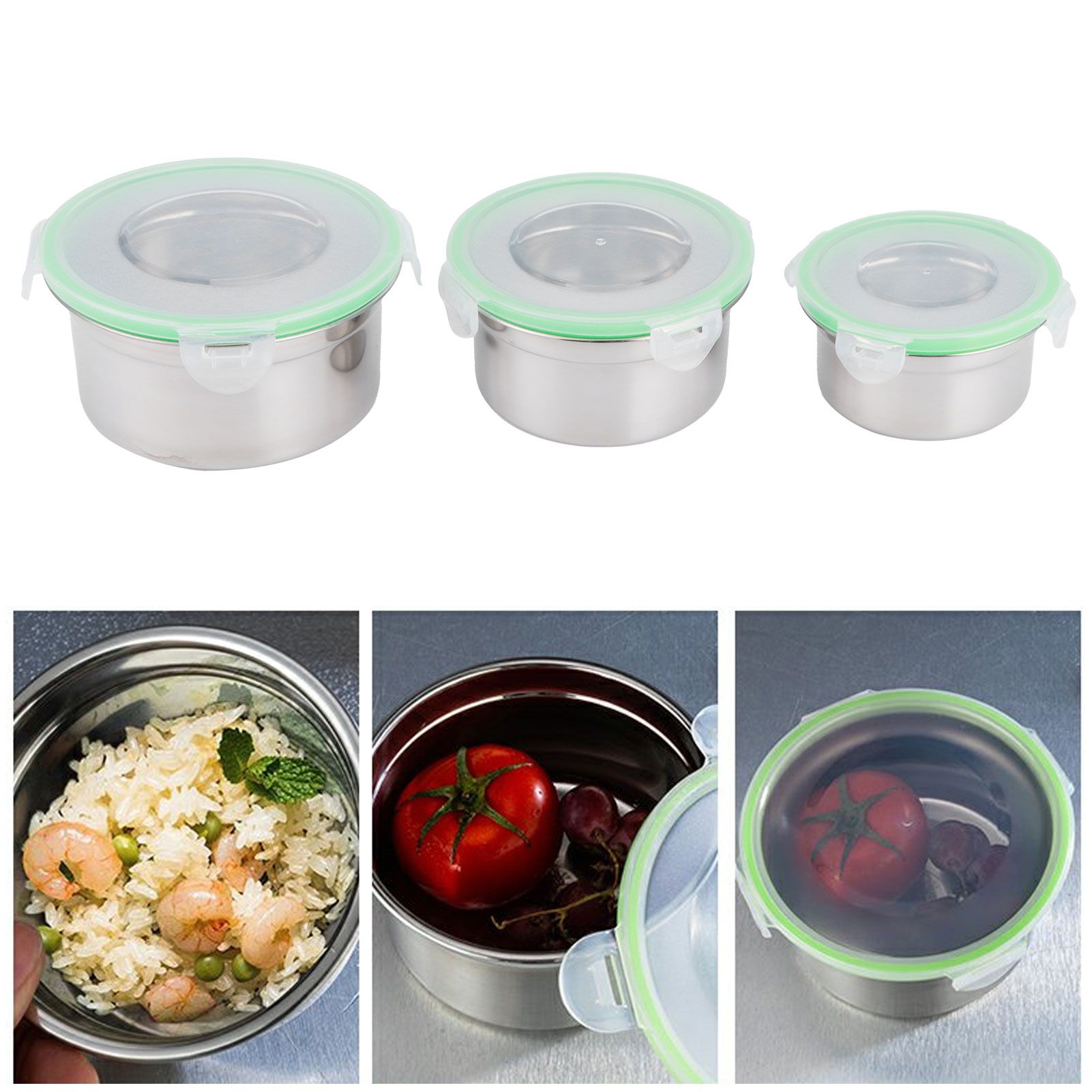 3Pcs/Set Fridge Storage Box 304 Stainless Steel Sealed Preservation Bowl Food view 10