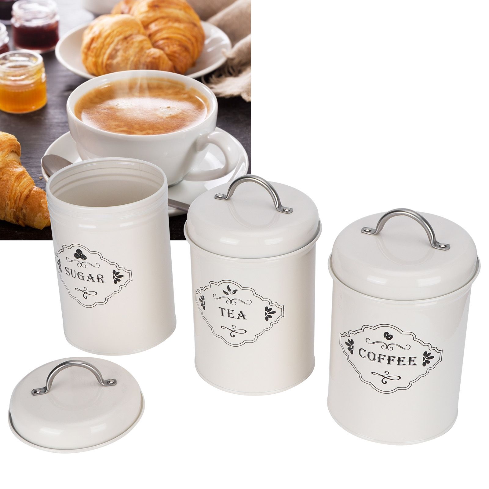 3Pcs/Set Kitchen Storage Jars Sugar Coffee Tea Canisters Food Sealed Storage view 10