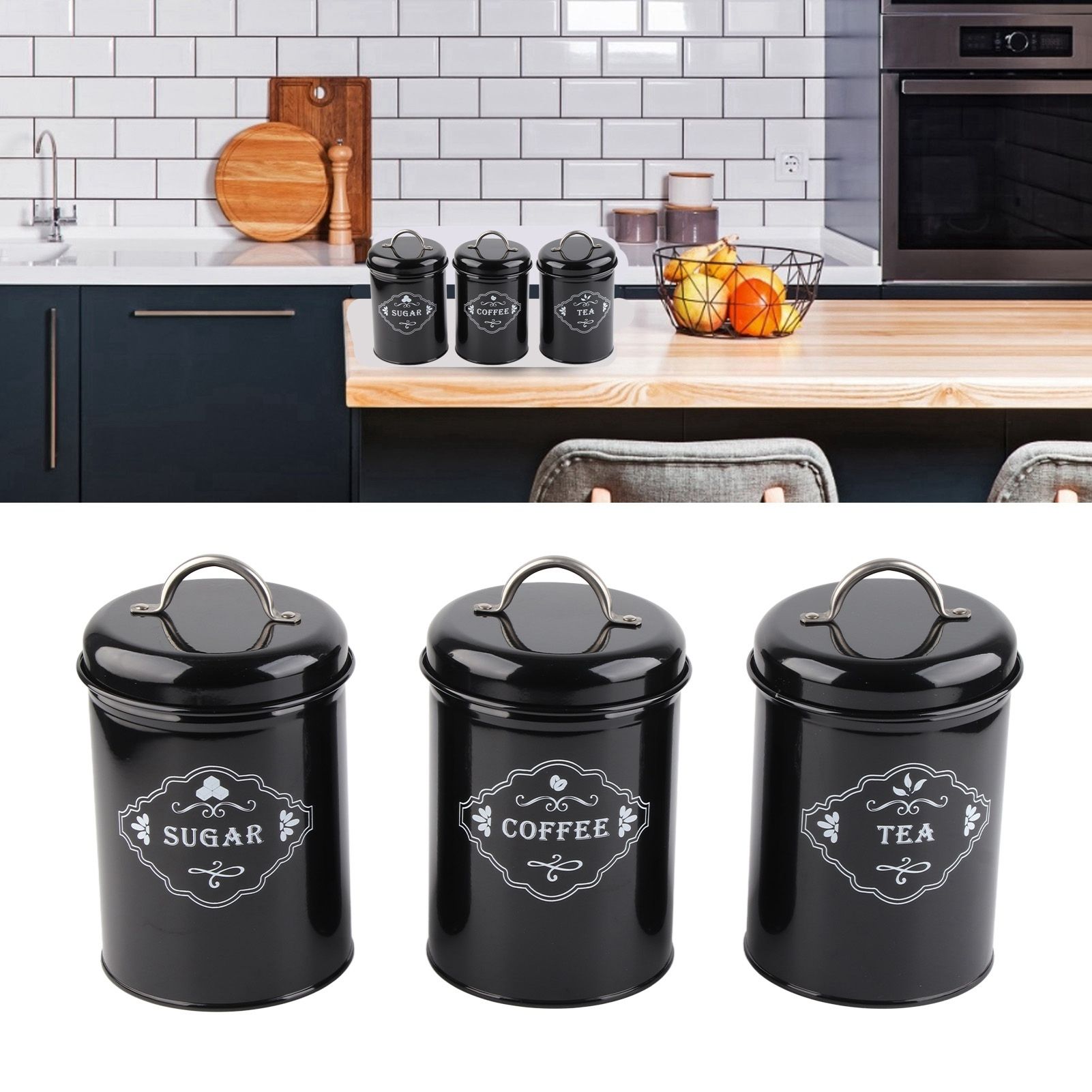 3Pcs Black Sealed Jar Set Home Kitchen Storage Organizer Sealed Cans Box view 9