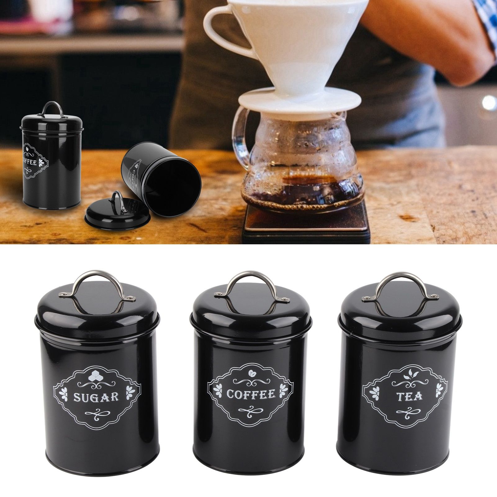 3Pcs Black Sealed Jar Set Home Kitchen Storage Organizer Sealed Cans Box view 10