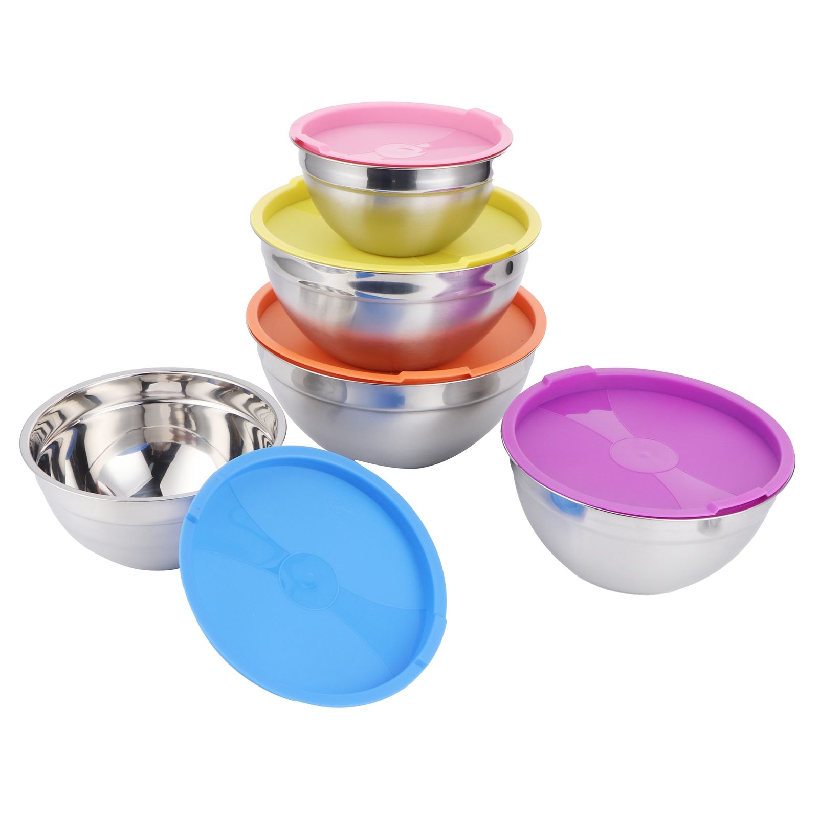 5pcs/set Stainless Steel Mixing Bowl Food Storage Preservation Box with Lids — image 1