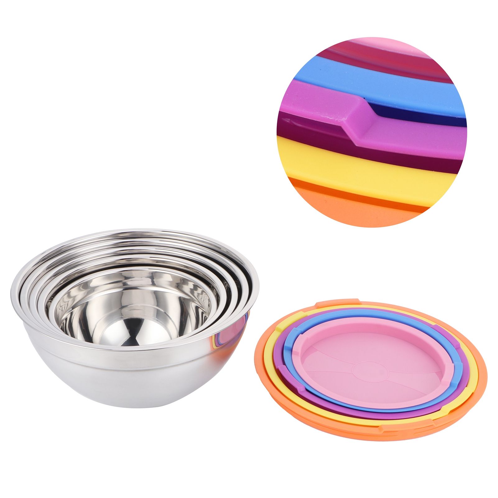 5pcs/set Stainless Steel Mixing Bowl Food Storage Preservation Box with Lids view 7