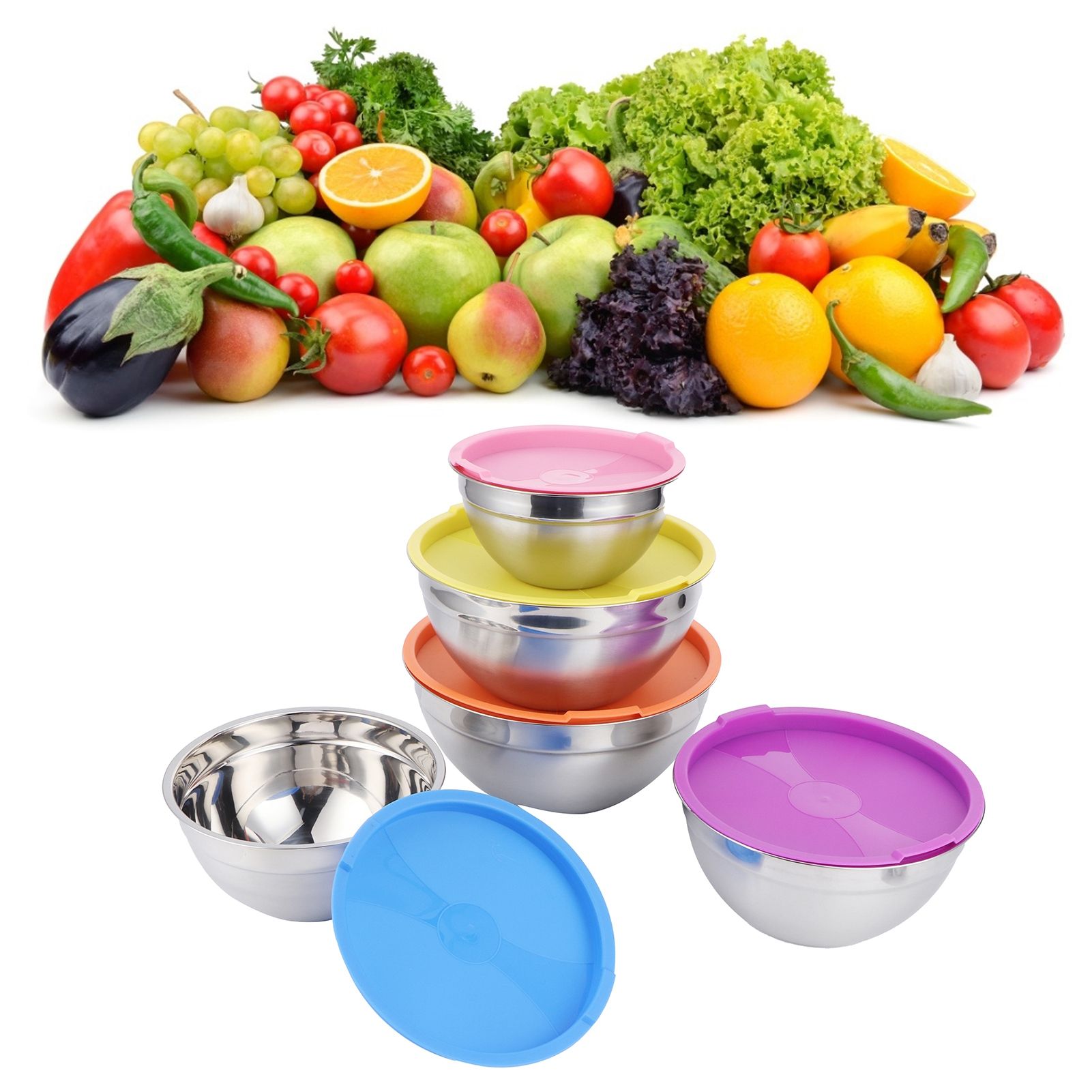 5pcs/set Stainless Steel Mixing Bowl Food Storage Preservation Box with Lids view 10