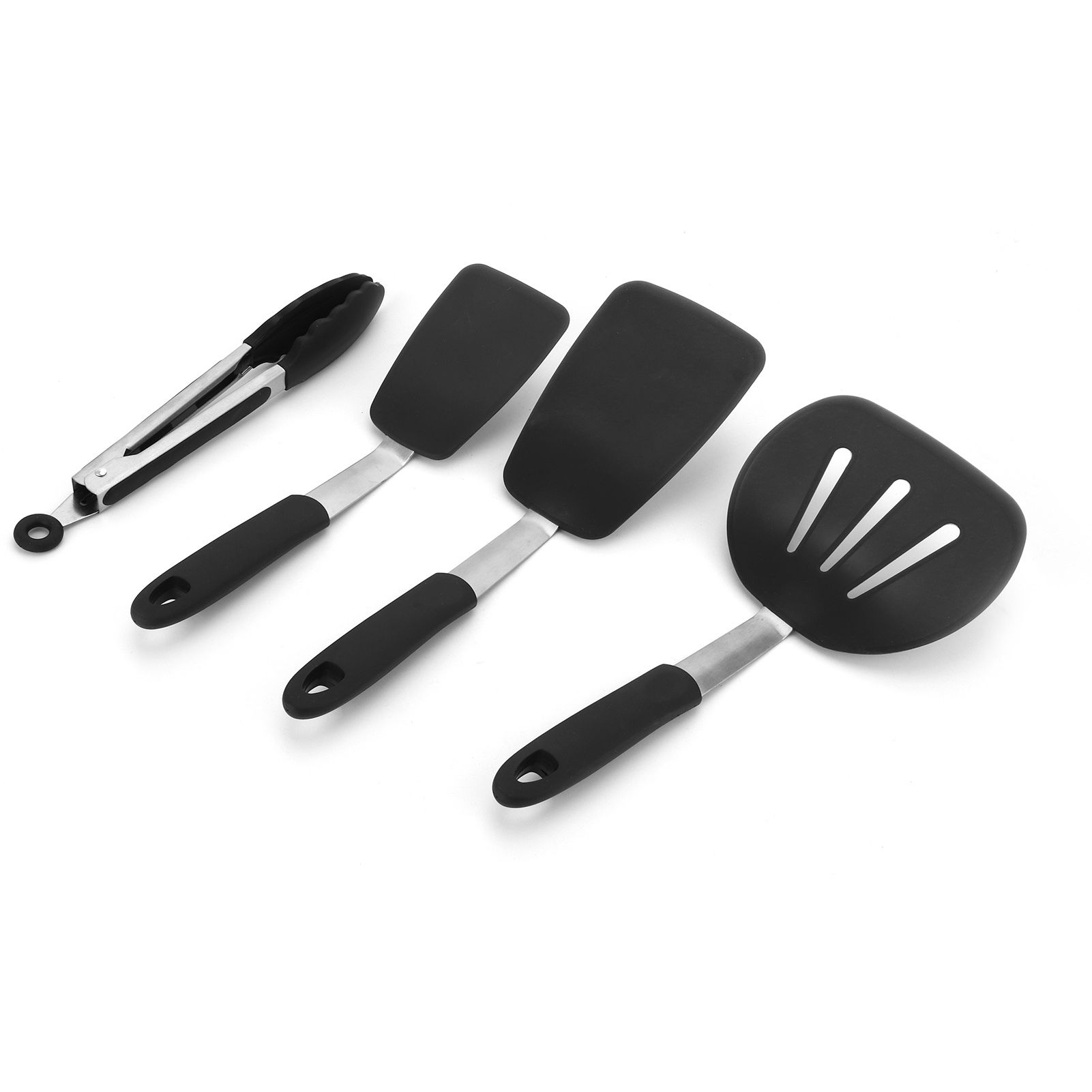 4Pcs set Kitchenware Non Stick Silicone Spatula Slotted Turner Food Tongs Kit