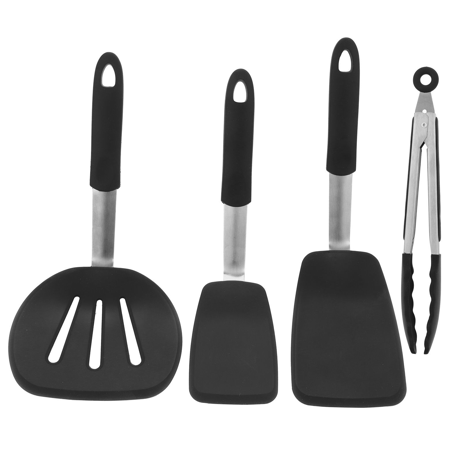 4Pcs set Kitchenware Non Stick Silicone Spatula Slotted Turner Food Tongs Kit view 2