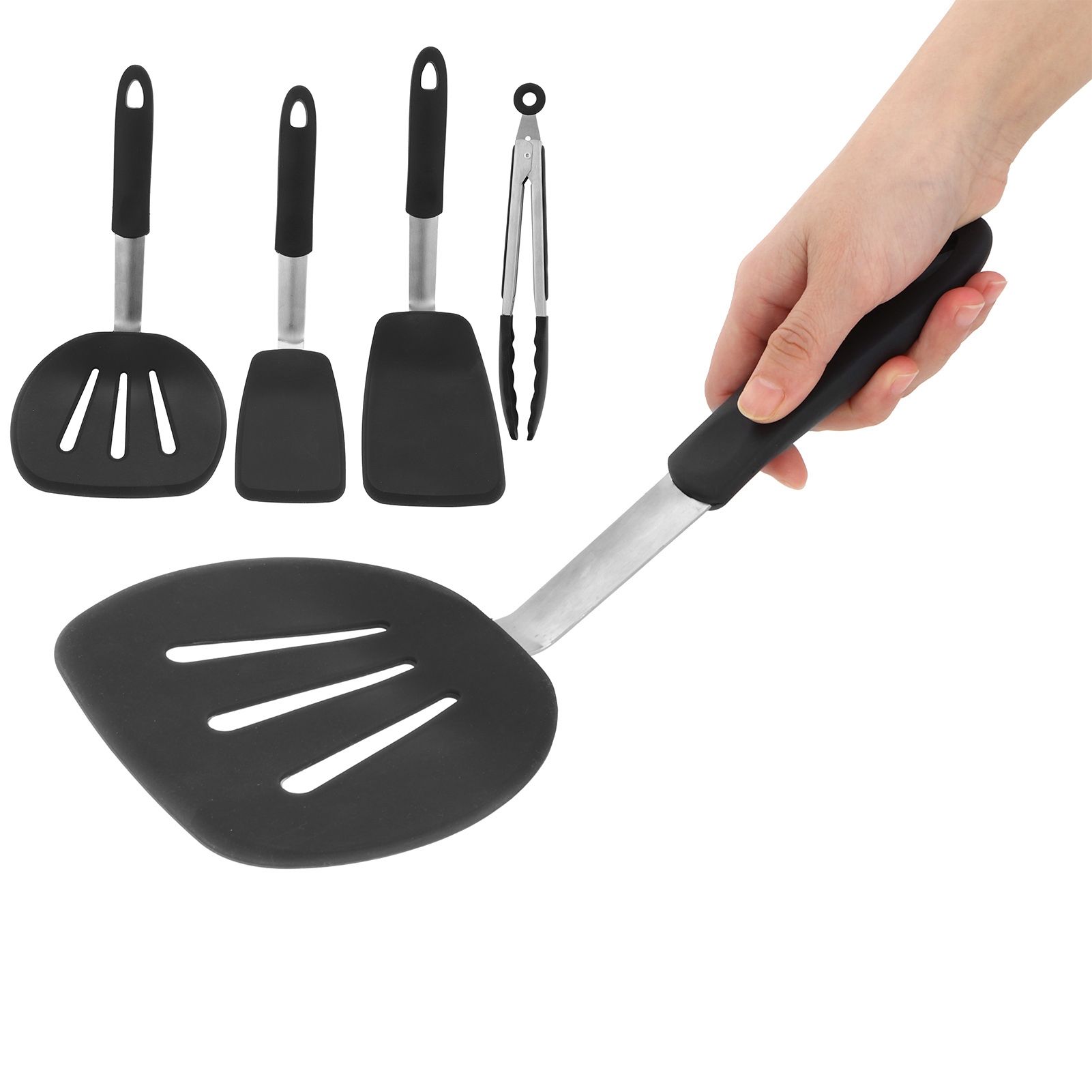 4Pcs set Kitchenware Non Stick Silicone Spatula Slotted Turner Food Tongs Kit view 7