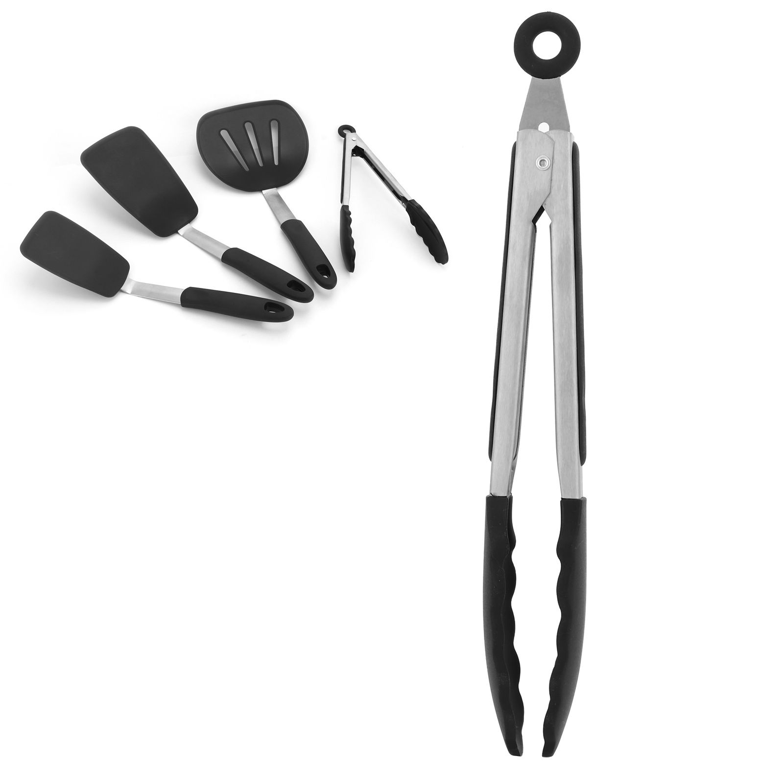 4Pcs set Kitchenware Non Stick Silicone Spatula Slotted Turner Food Tongs Kit view 8