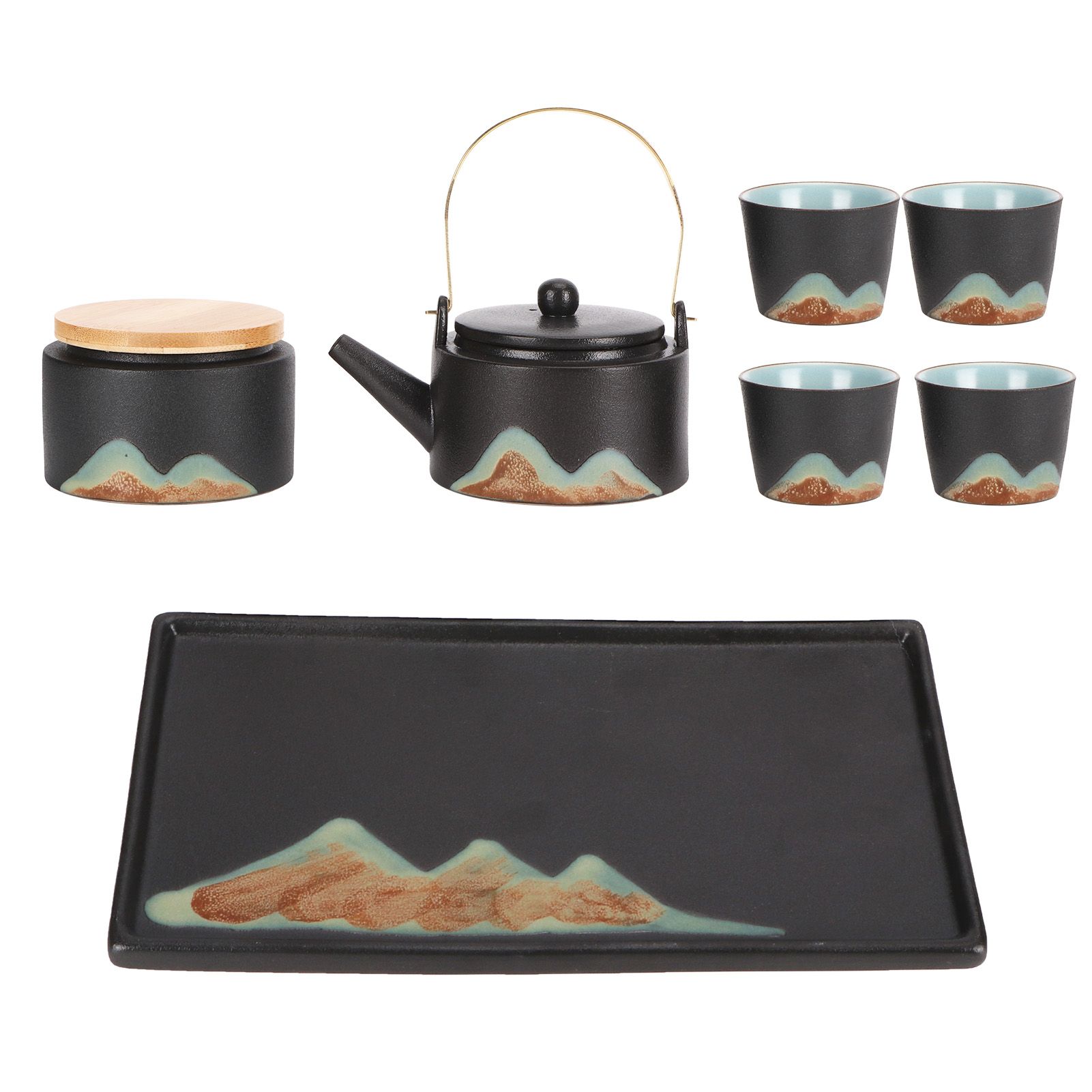 Kung Fu Tea Set Japanese Style Black Pottery Tea Kettle Jar Cups Tray Kit Tea view 5