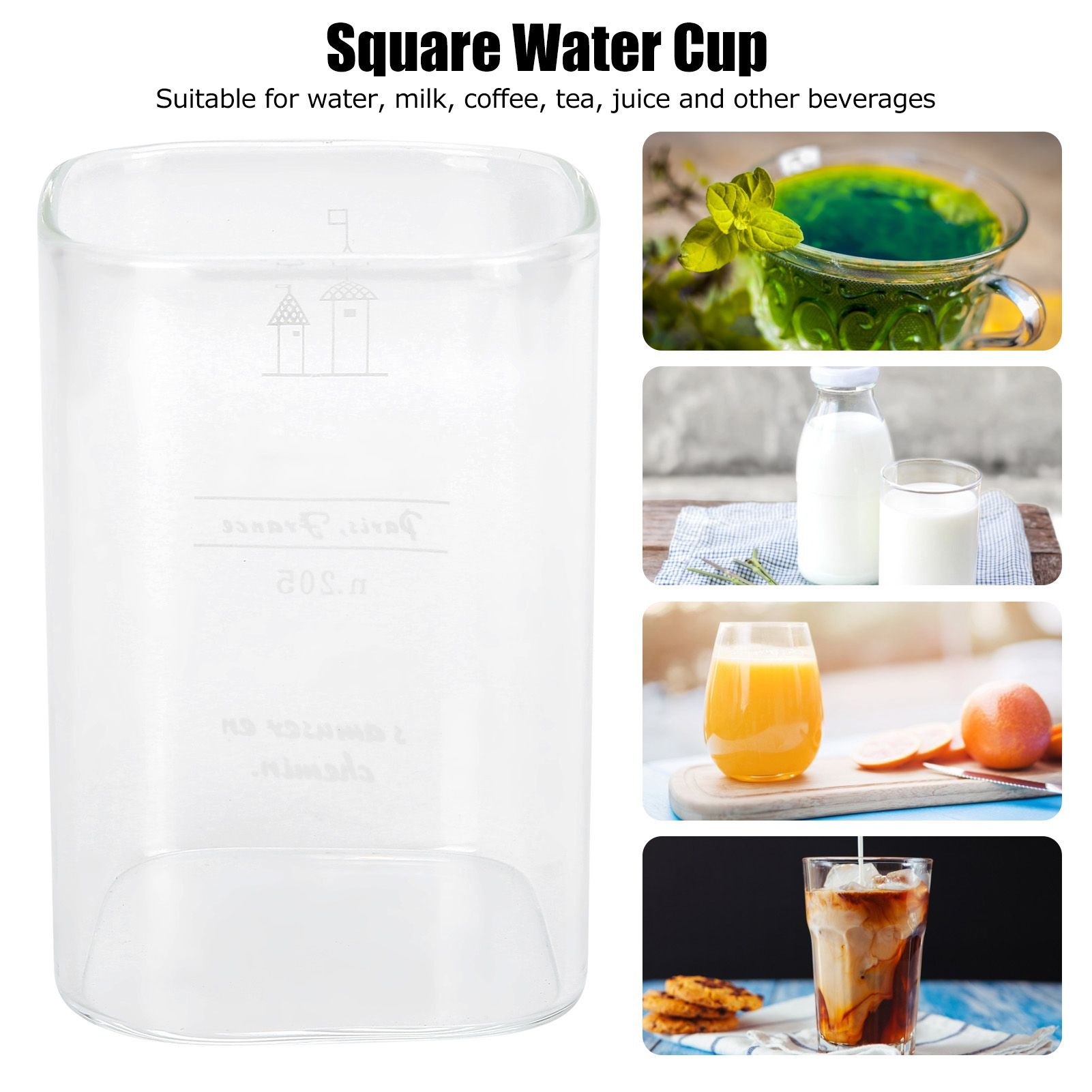 Square Glass Water Cup 240ml HeatResistant Beverage Drinking Mug Kitchen view 12