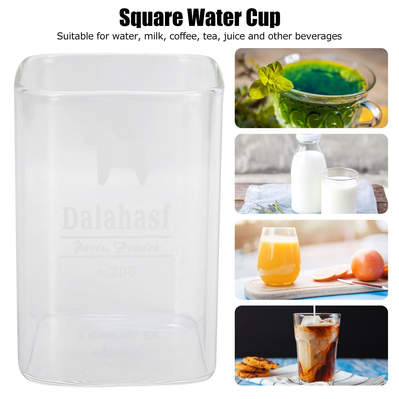 Square Glass Water Cup 240ml HeatResistant Beverage Drinking Mug Kitchen view 12