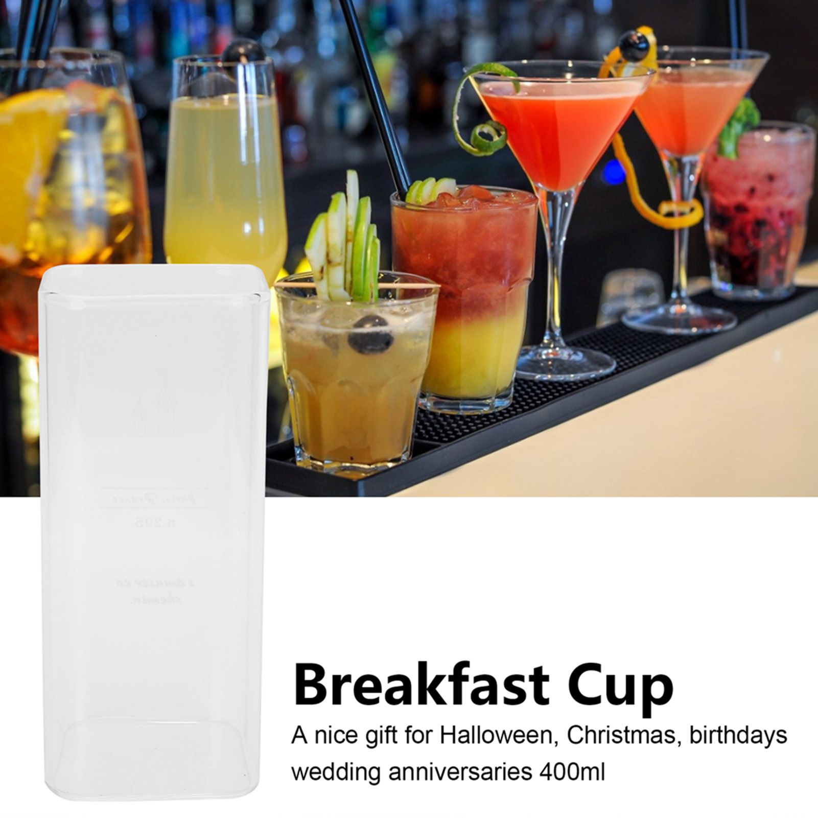 400ml Water Cup Square Heat Resistant Glass Mug Beverage Milk Breakfast Cup view 12