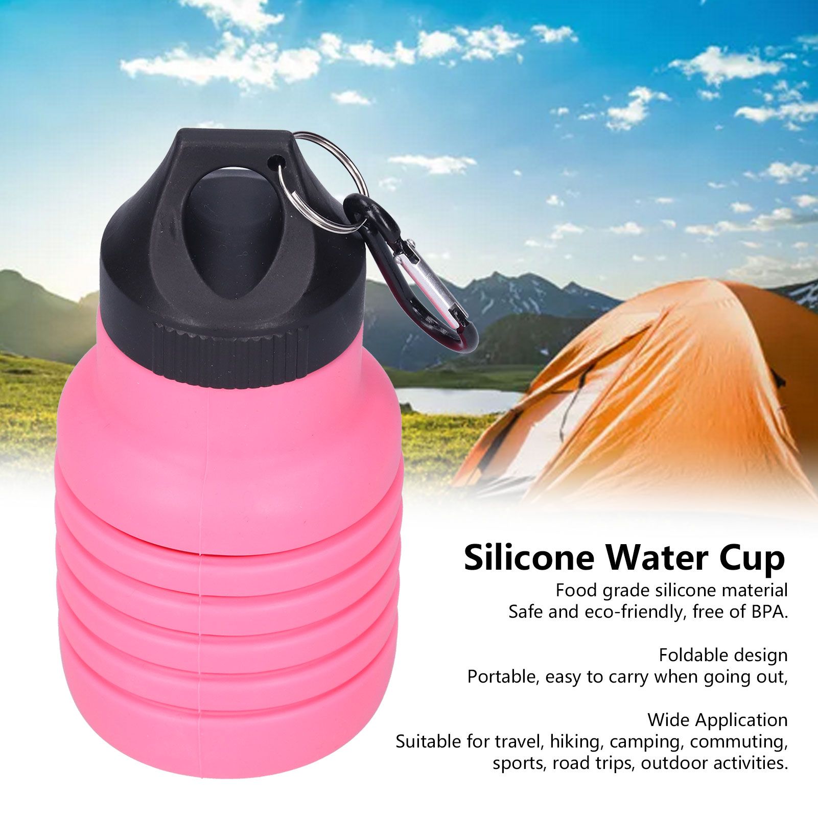 500ml Collapsible Water Bottle Silicone Foldable Water Bottle with Plastic Cap view 11