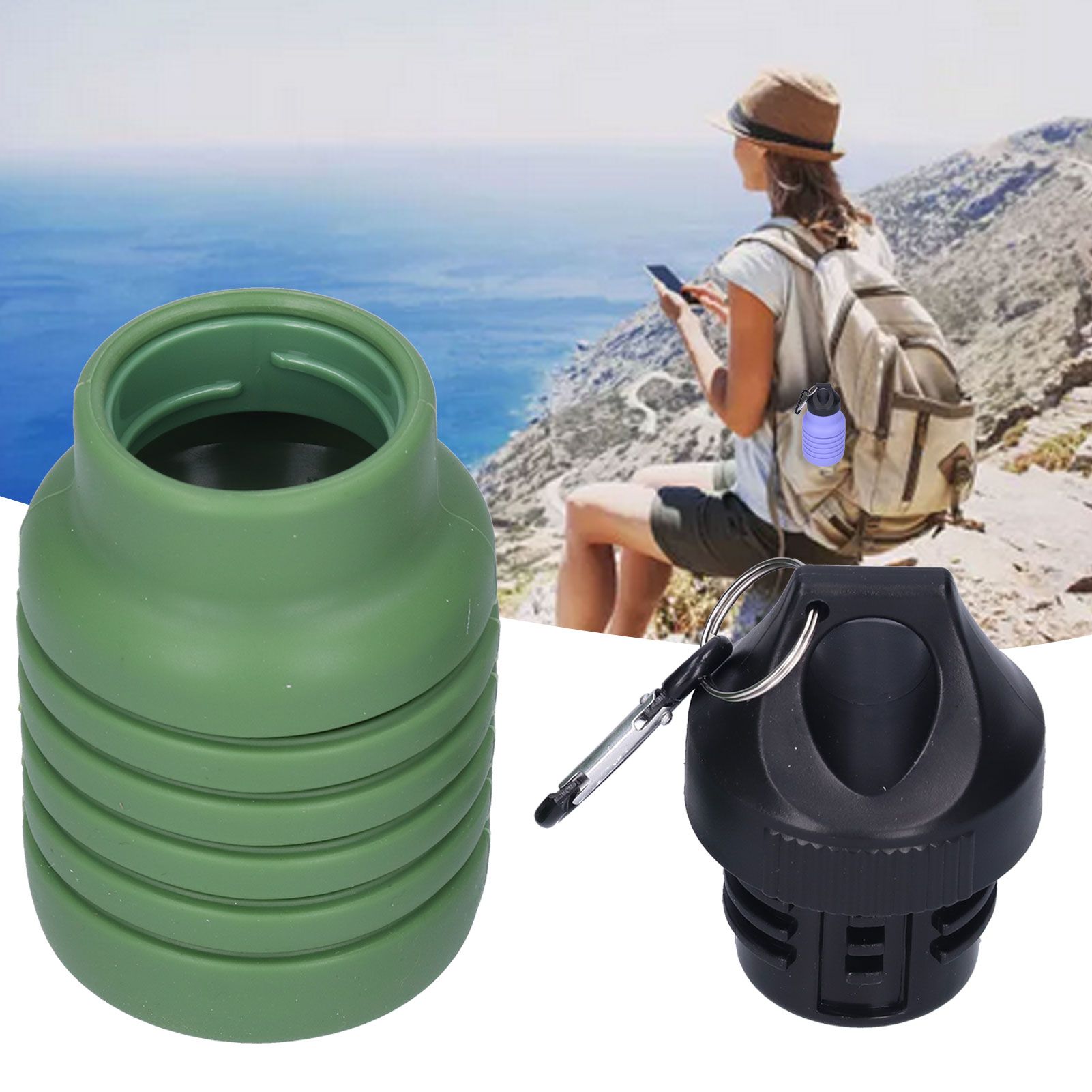 500ml Collapsible Water Bottle Silicone Foldable Water Bottle with Plastic Cap view 10