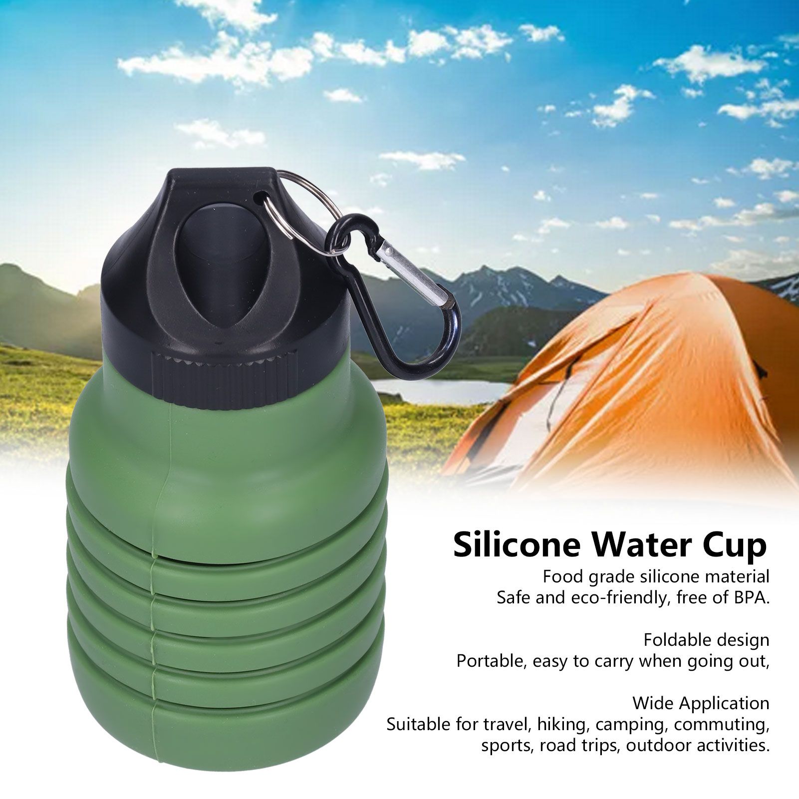 500ml Collapsible Water Bottle Silicone Foldable Water Bottle with Plastic Cap view 12