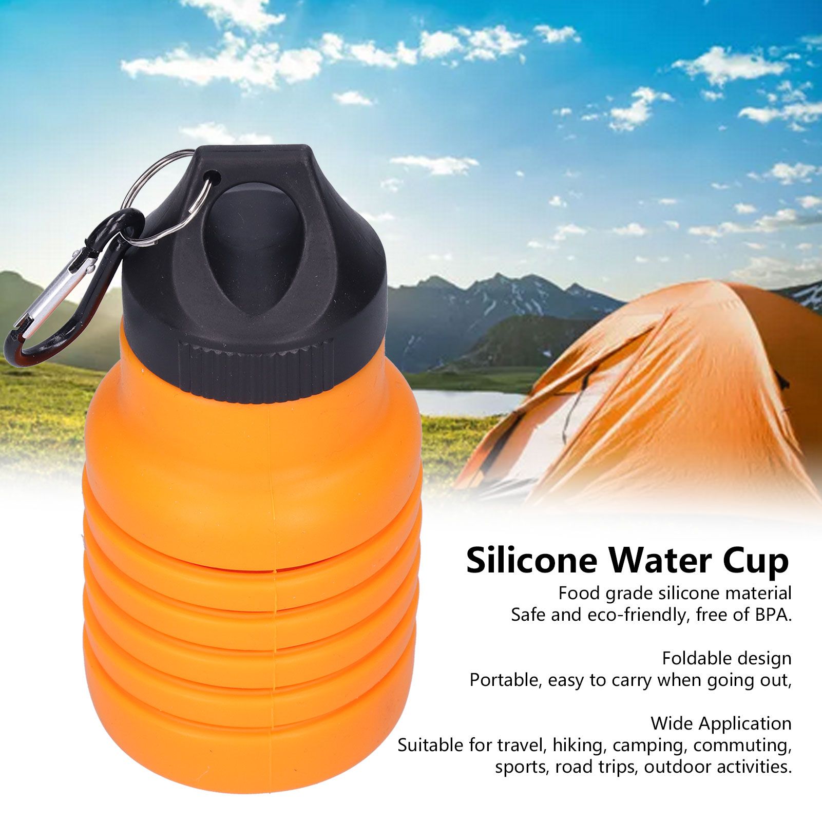 500ml Collapsible Water Bottle Silicone Foldable Water Bottle with Plastic Cap view 12