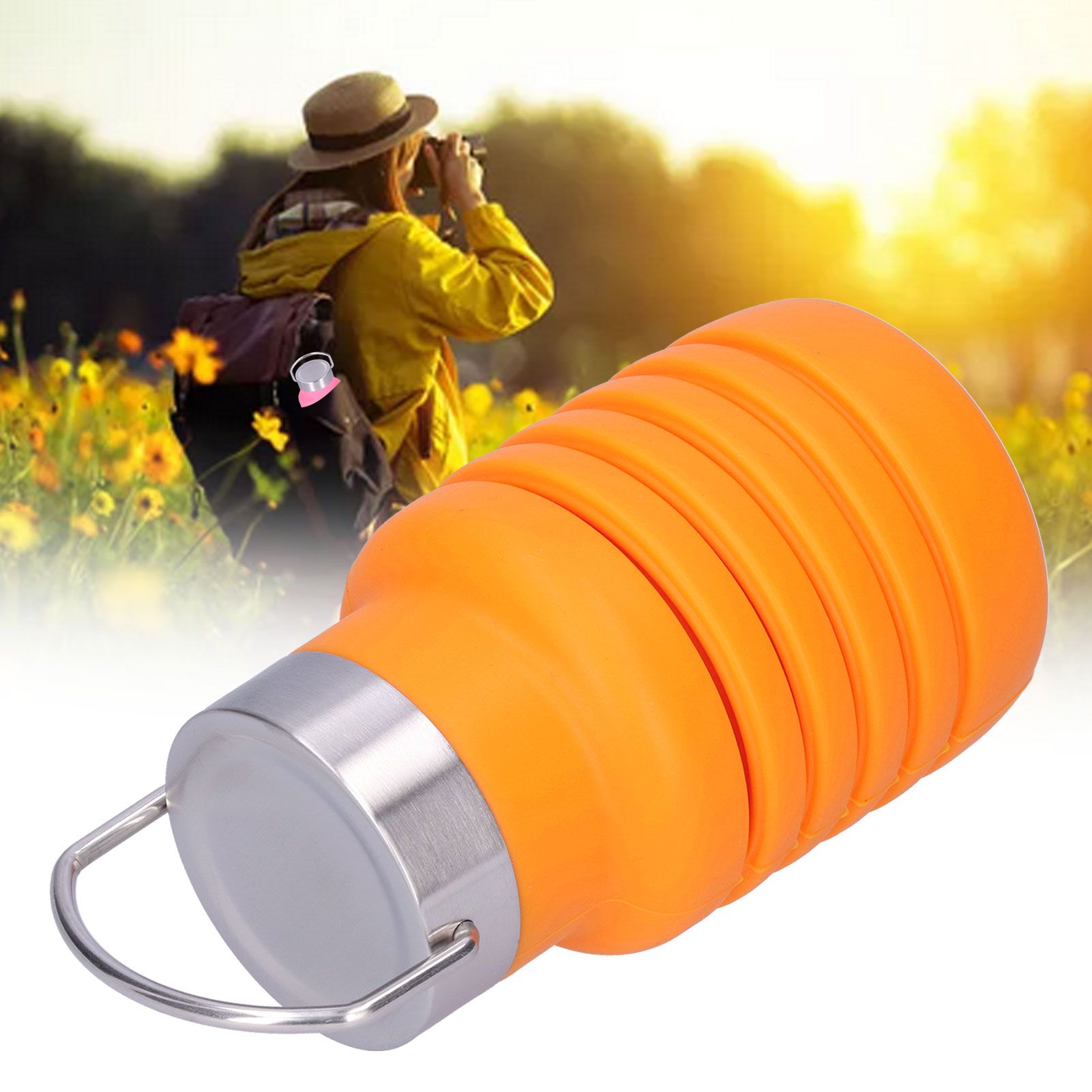 500ml Collapsible Silicone Water Bottle Drinking Cup with Stainless Steel Lid view 9