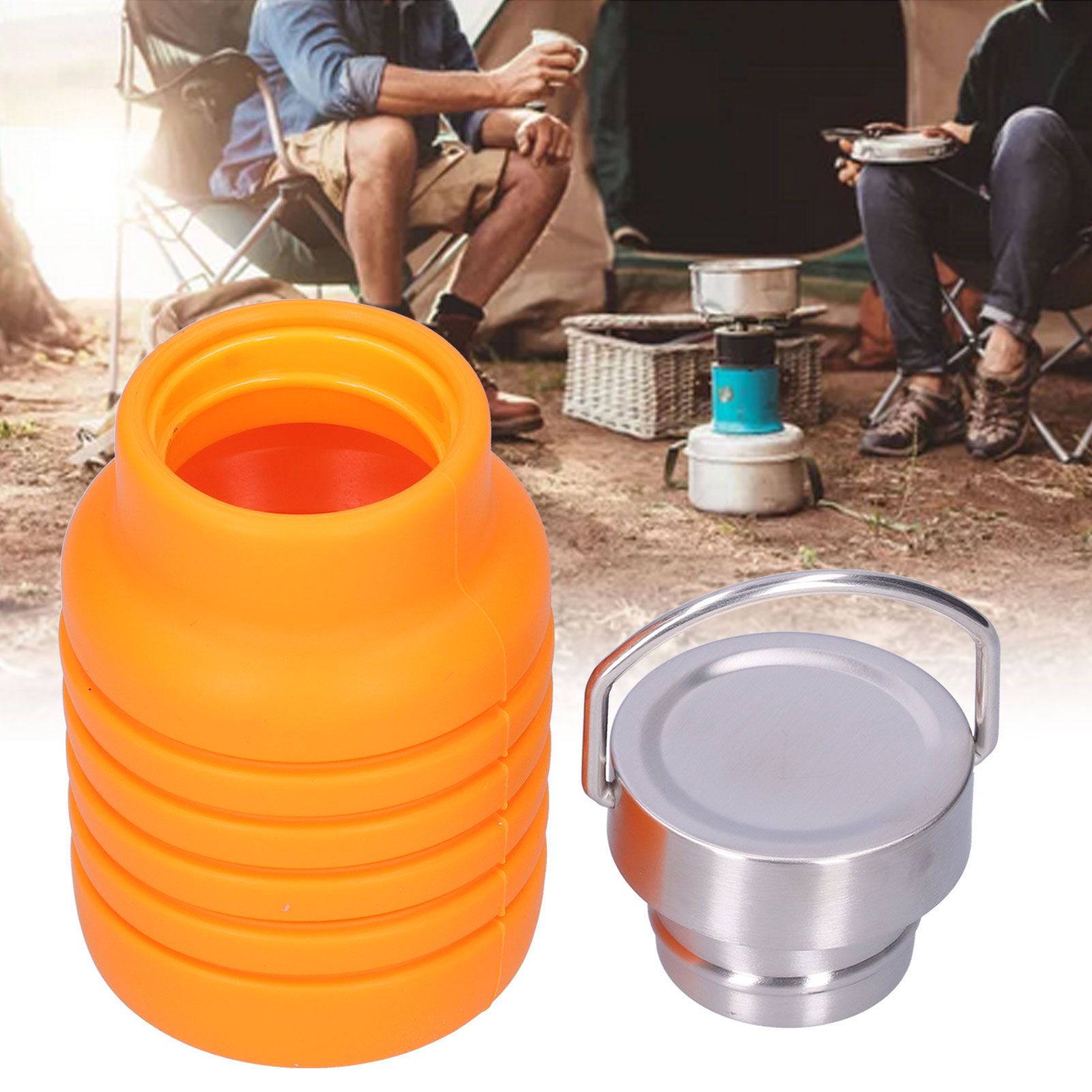 500ml Collapsible Silicone Water Bottle Drinking Cup with Stainless Steel Lid view 10