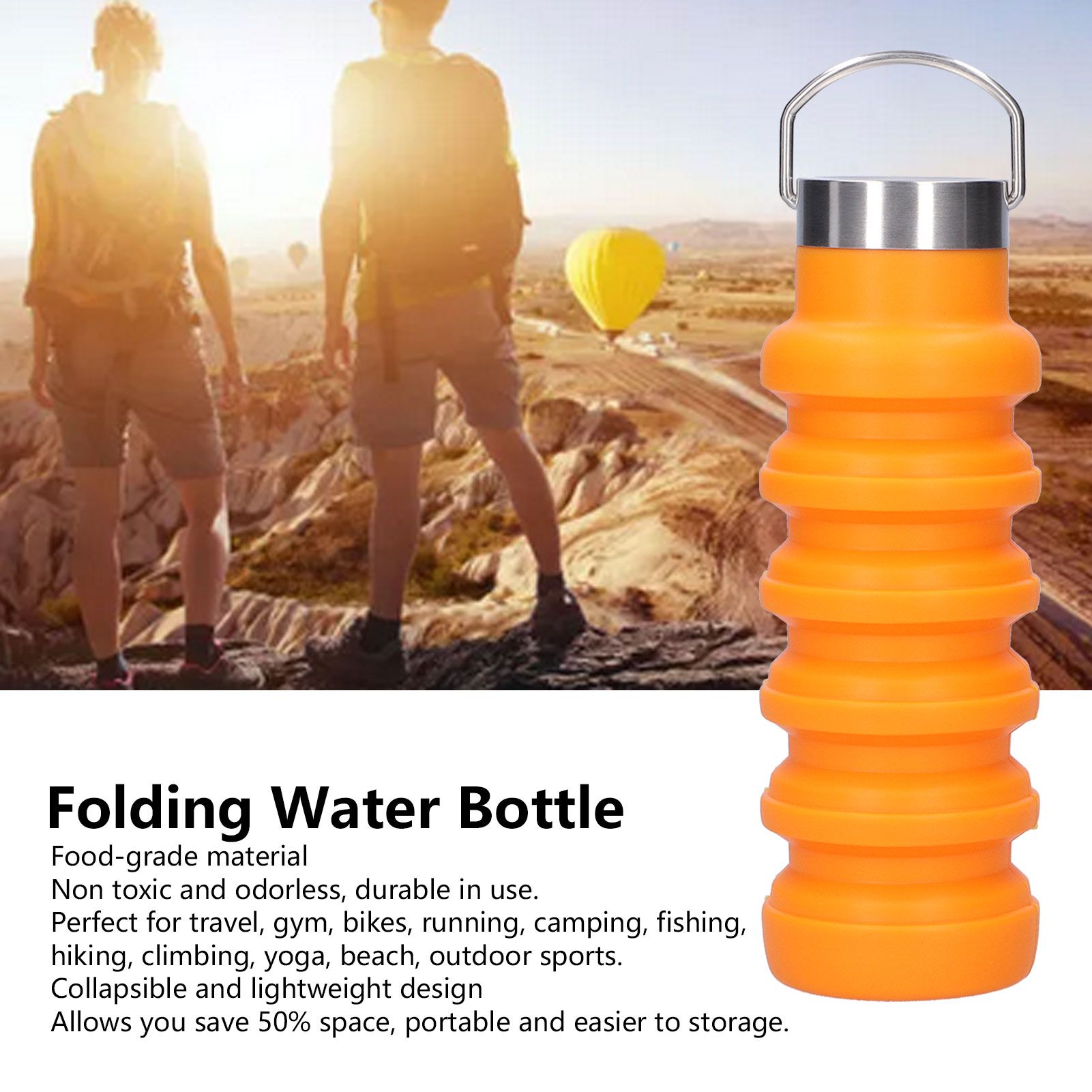 500ml Collapsible Silicone Water Bottle Drinking Cup with Stainless Steel Lid view 12