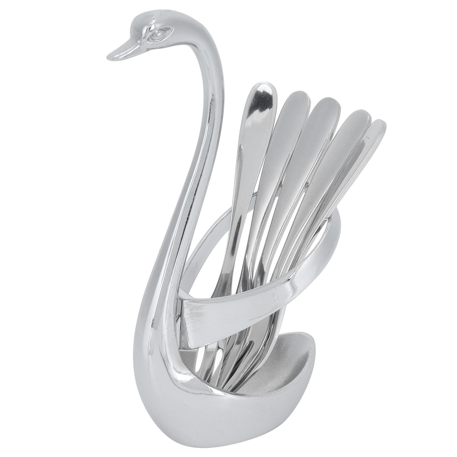 5Pcs Stainless Steel Fruit Fork Set Originality Zinc Alloy SwanShaped Storage