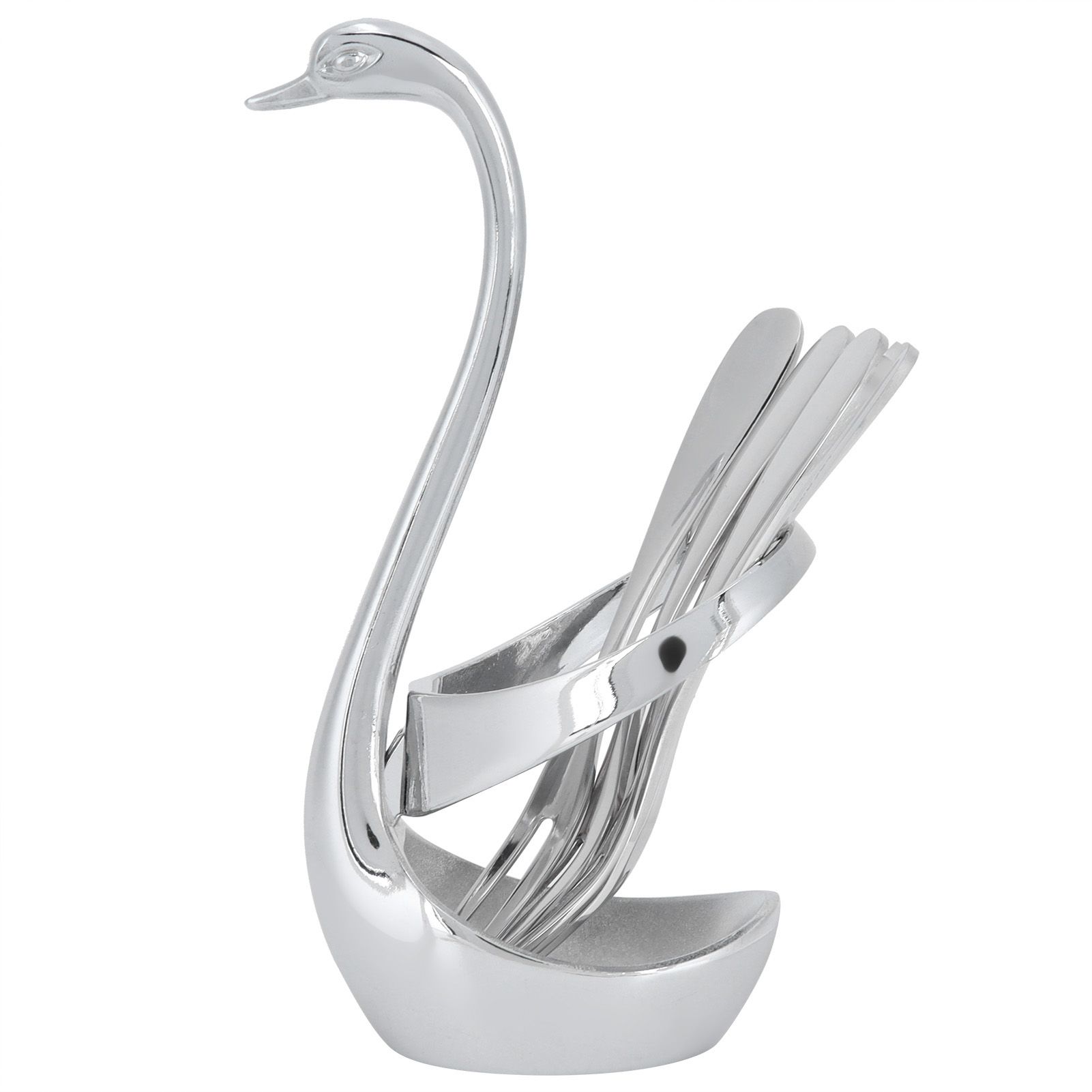 5Pcs Stainless Steel Fruit Fork Set Originality Zinc Alloy SwanShaped Storage view 2