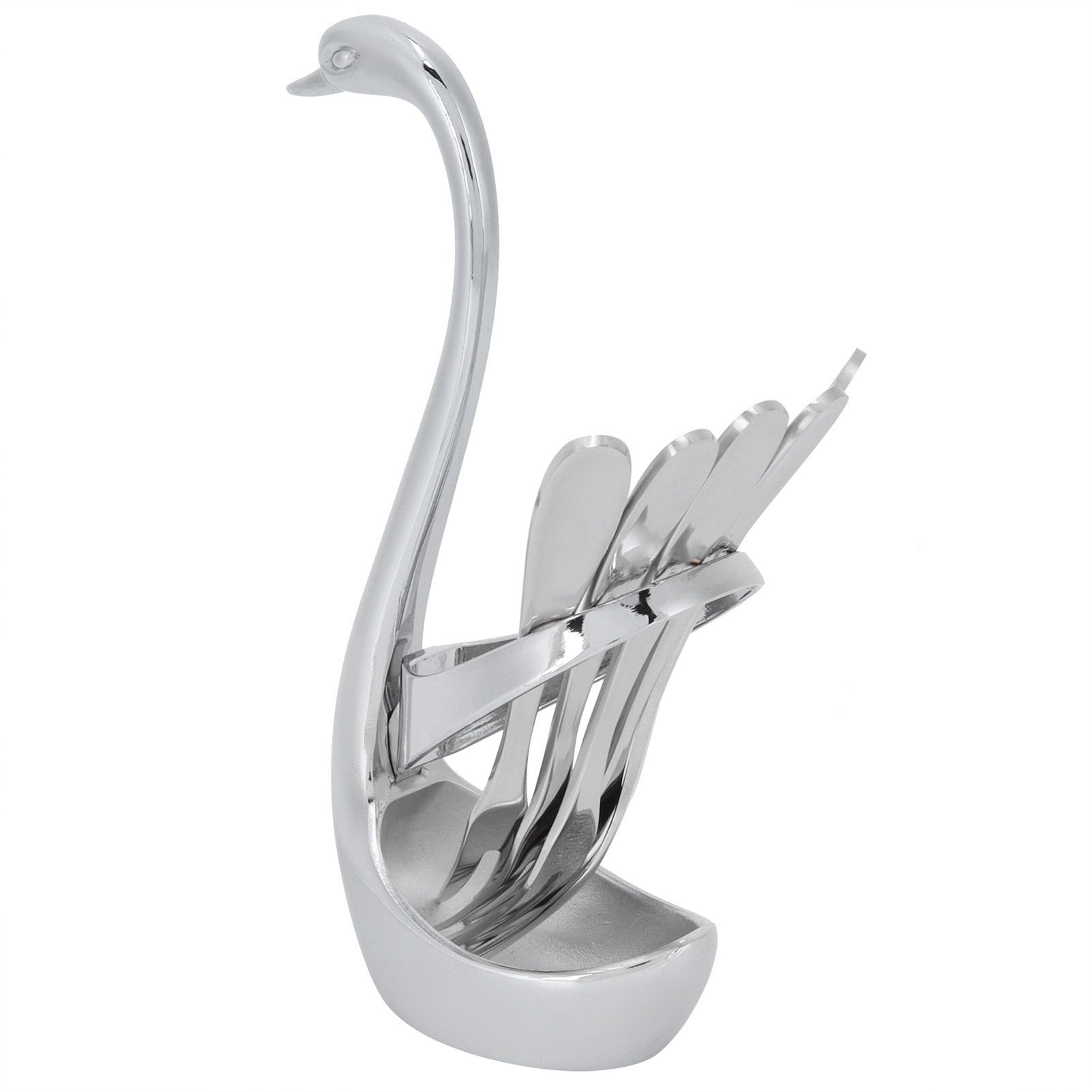 5Pcs Stainless Steel Fruit Fork Set Originality Zinc Alloy SwanShaped Storage view 10
