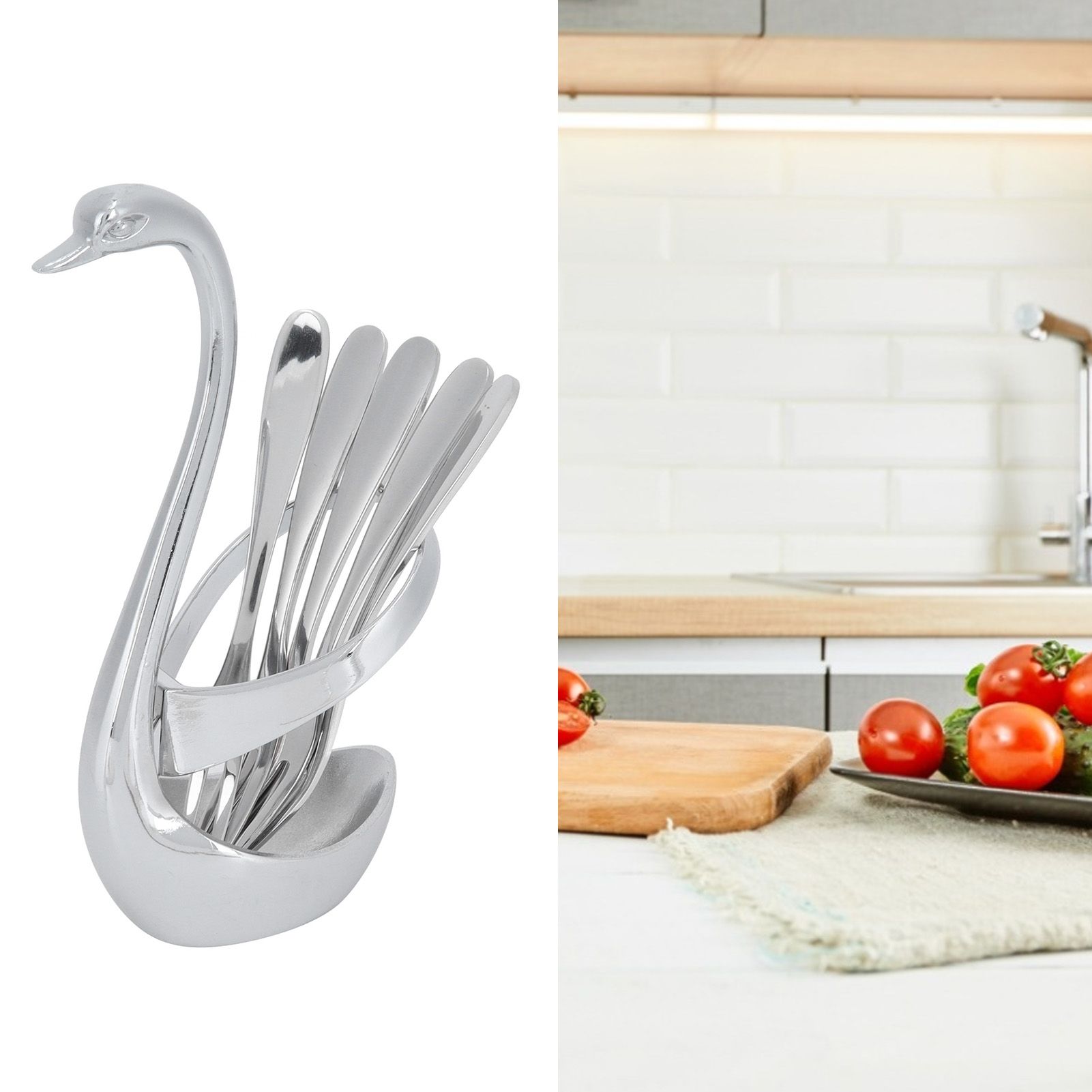 5Pcs Stainless Steel Fruit Fork Set Originality Zinc Alloy SwanShaped Storage view 11