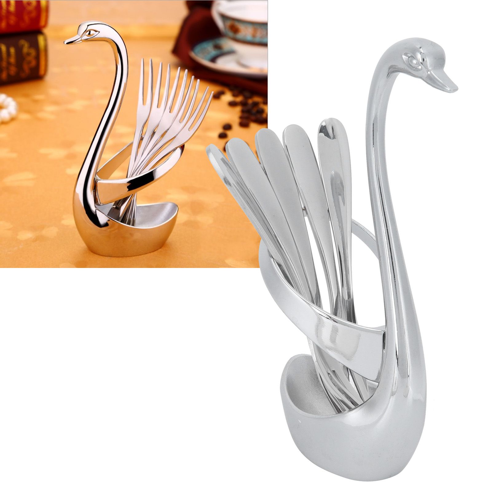 5Pcs Stainless Steel Fruit Fork Set Originality Zinc Alloy SwanShaped Storage view 12