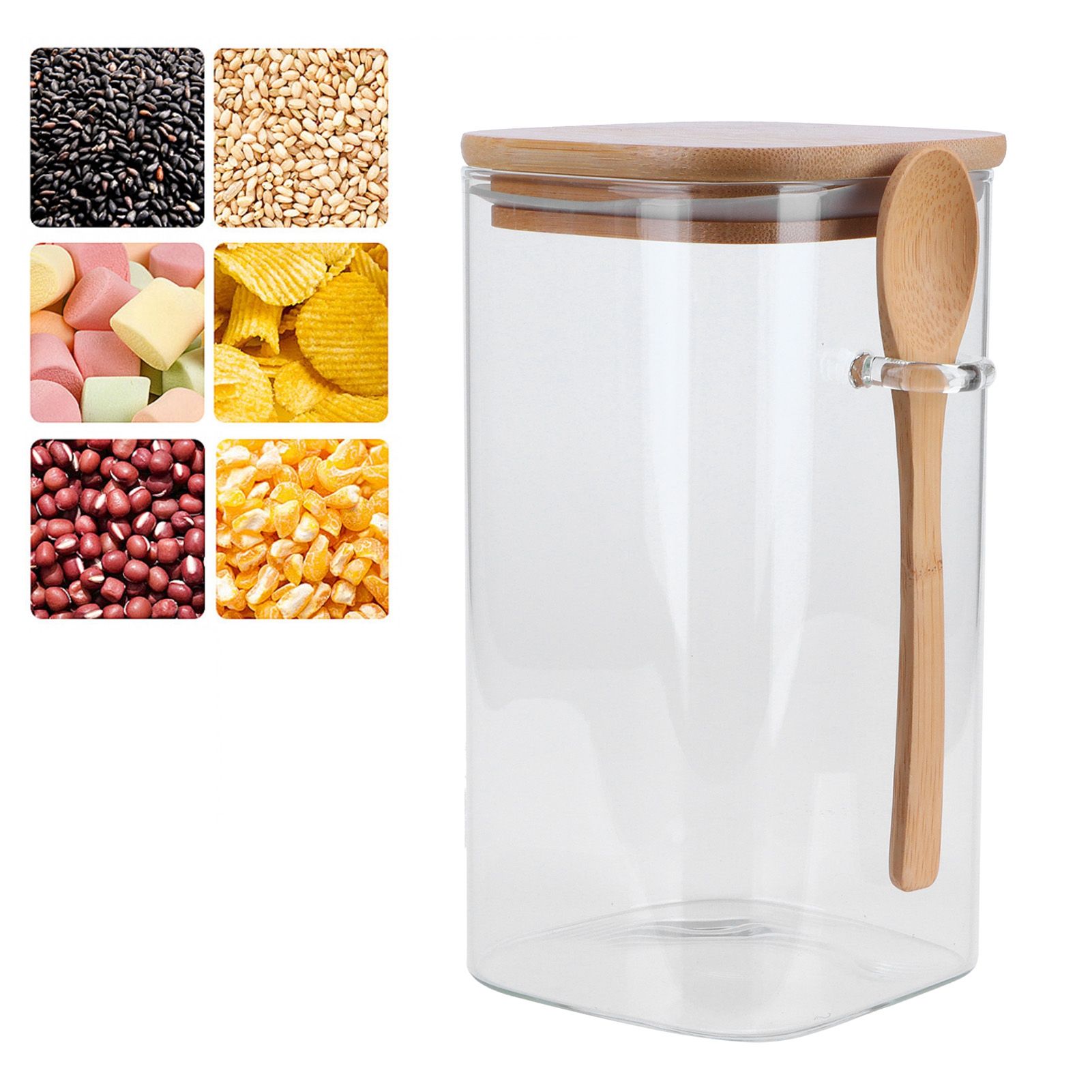Square Storage Jar with Spoon Sealing Seasoning Container Coffee Bean Bottle view 11