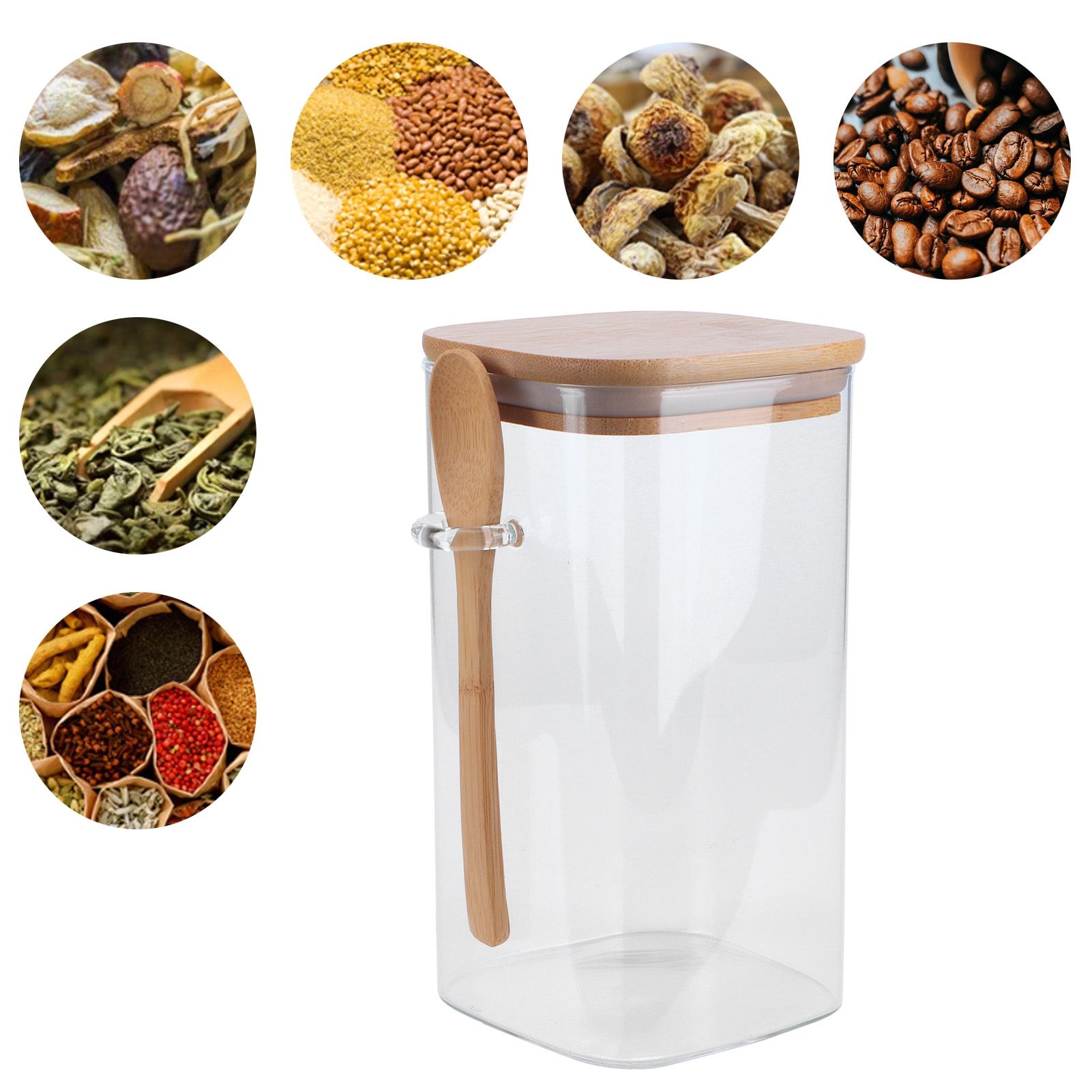 Square Storage Jar with Spoon Sealing Seasoning Container Coffee Bean Bottle view 12