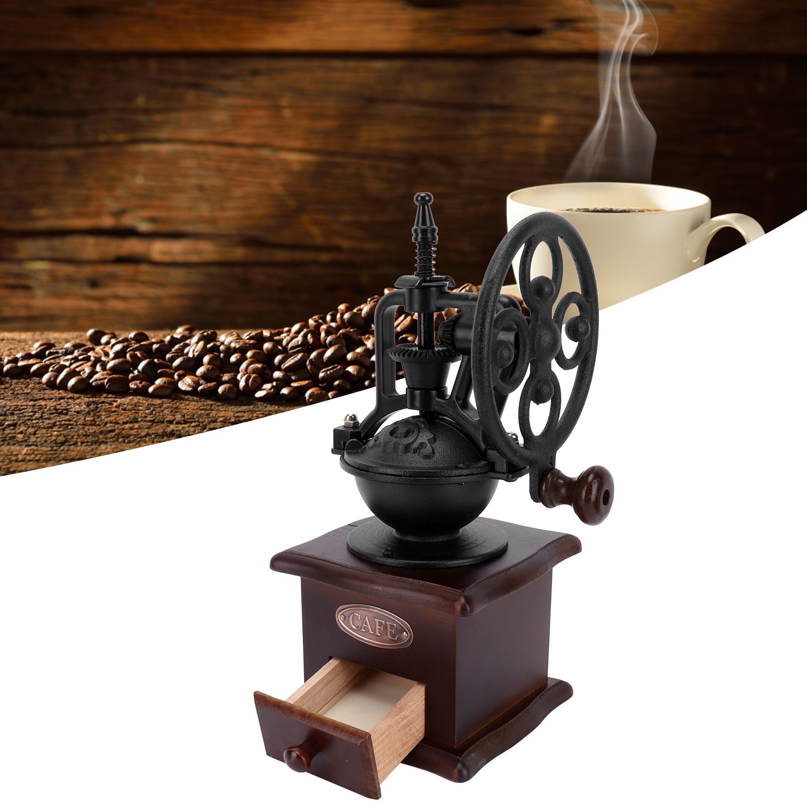 Vintage Style Manual Coffee Grinder Household Coffee Bean Mill Hand Crank view 11