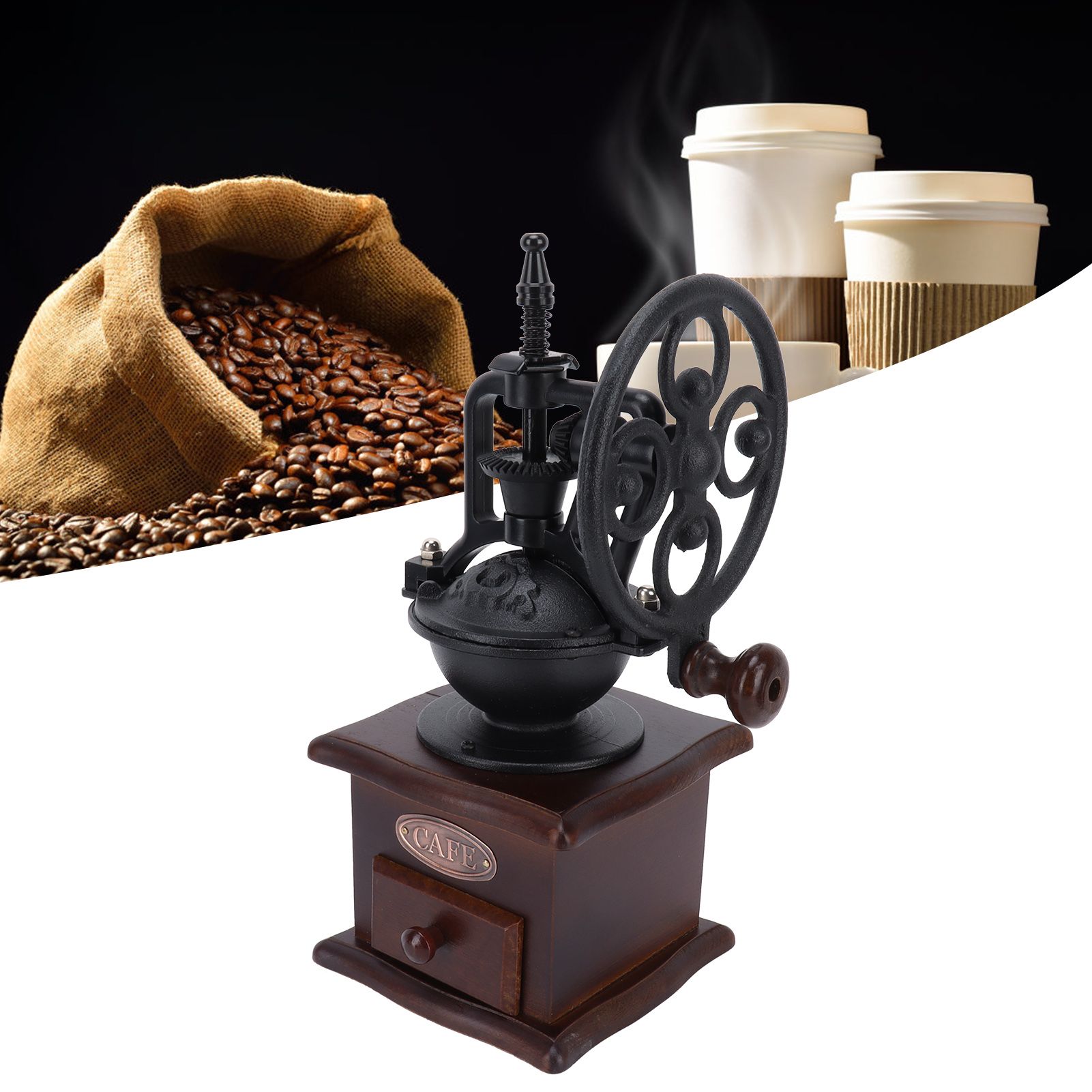 Vintage Style Manual Coffee Grinder Household Coffee Bean Mill Hand Crank view 12