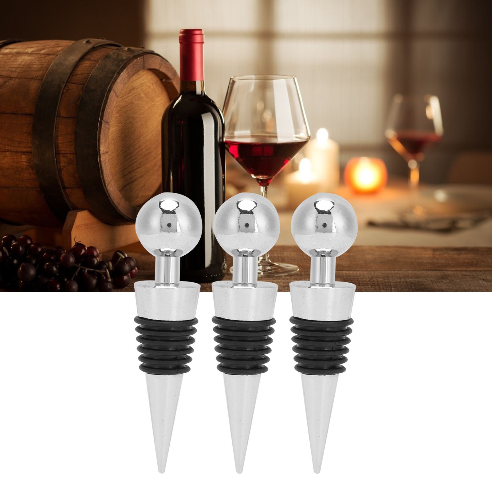 3PCS Wine Bottle Stopper Silver Round Head Beverage Bottle Stopper for Bar view 11