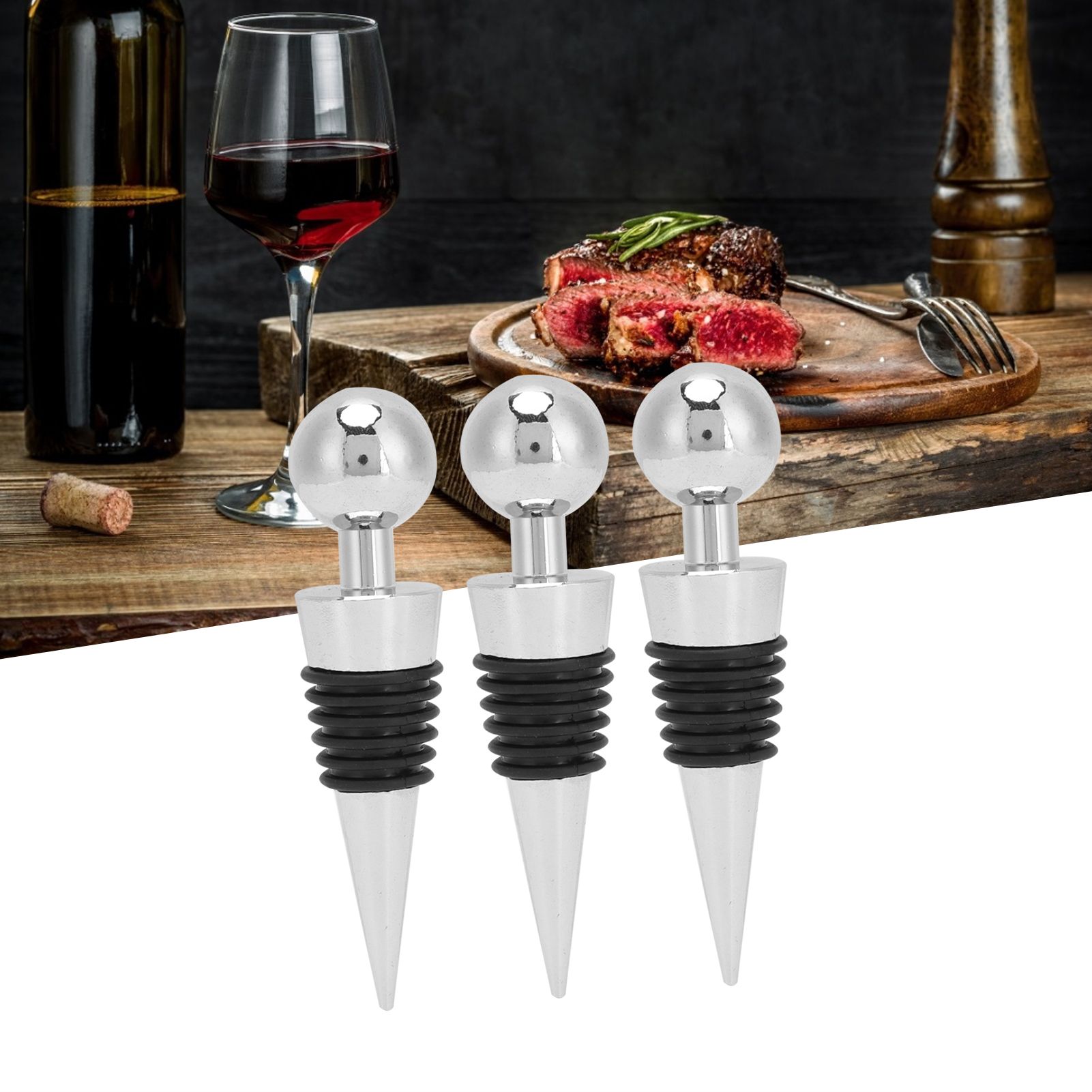 3PCS Wine Bottle Stopper Silver Round Head Beverage Bottle Stopper for Bar view 12