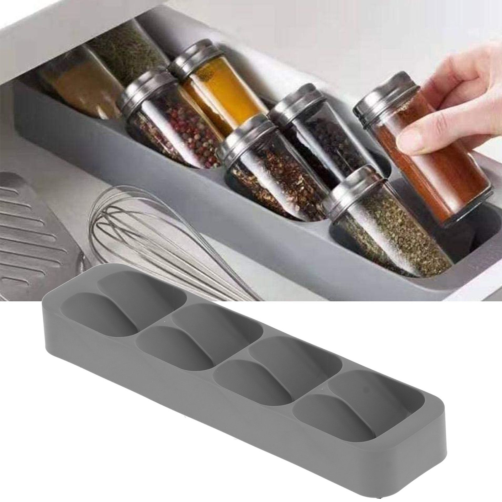 Grey Kitchen Spice Bottle Rack Kitchen Storage Holder Seasoning Jar Storage view 11