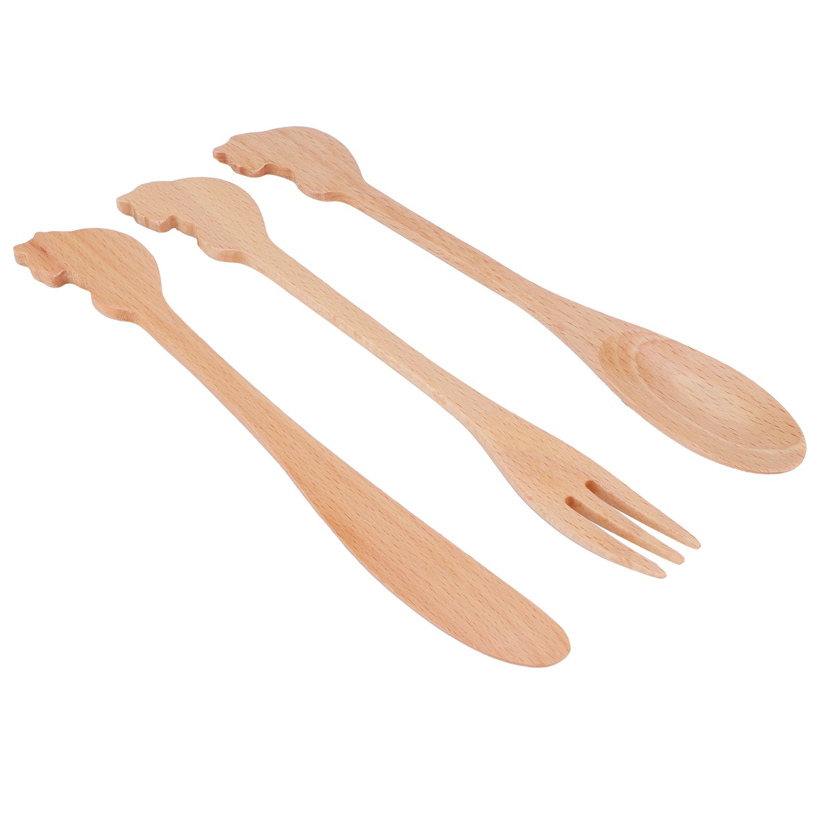 Japanese Style Cutlery Set Long Handle Wooden Spoon Fork Knife Kitchen Cooking