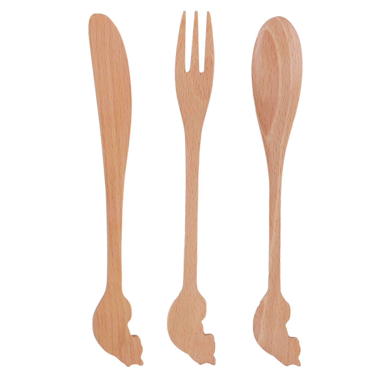 Japanese Style Cutlery Set Long Handle Wooden Spoon Fork Knife Kitchen Cooking view 2