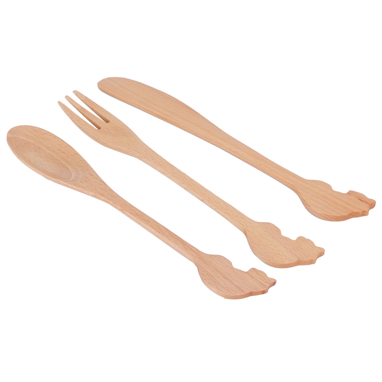 Japanese Style Cutlery Set Long Handle Wooden Spoon Fork Knife Kitchen Cooking view 3